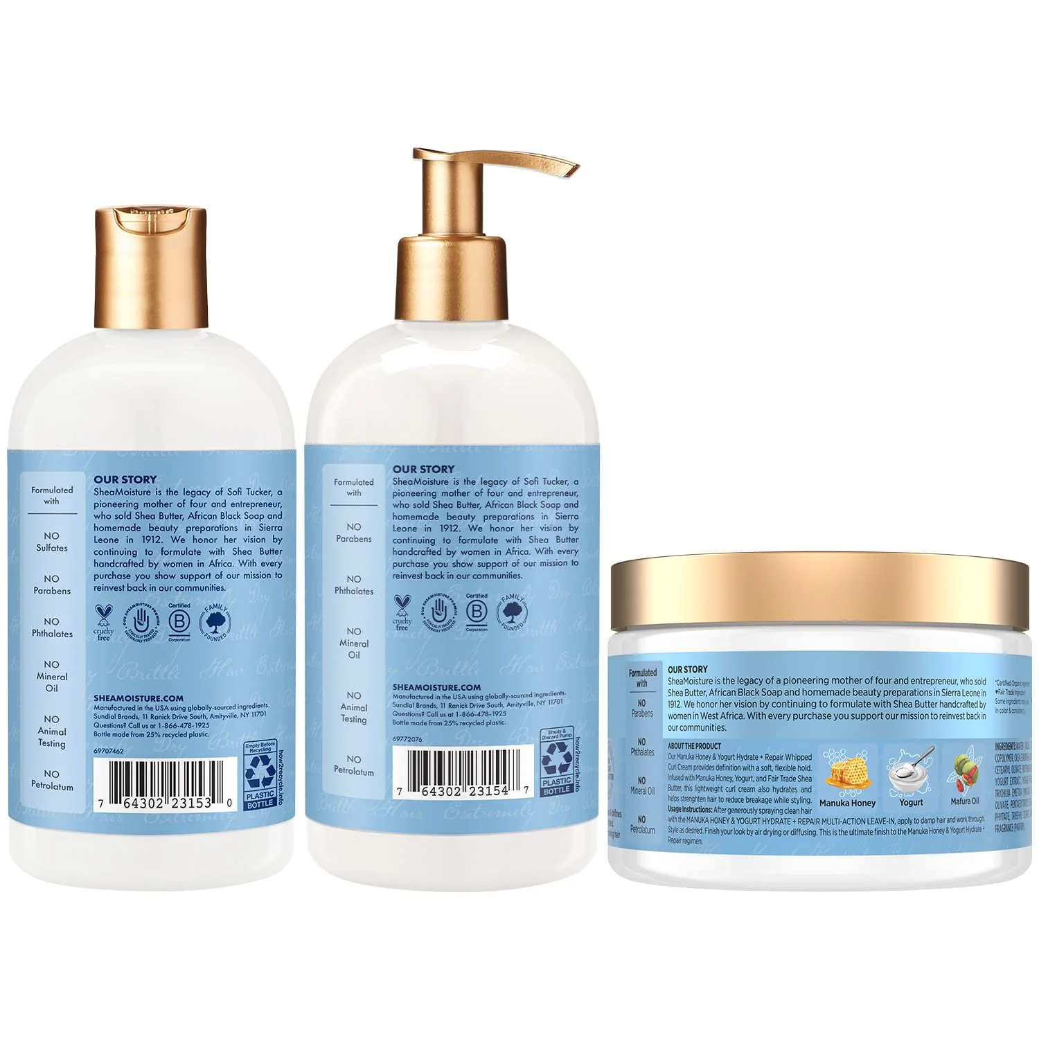 SheaMoisture Shampoo & Conditioner, Manuka Honey & Yogurt Hydrate & Repair + Whipped Curl Cream for Curly Hair Definition, Frizz Control - Image 2