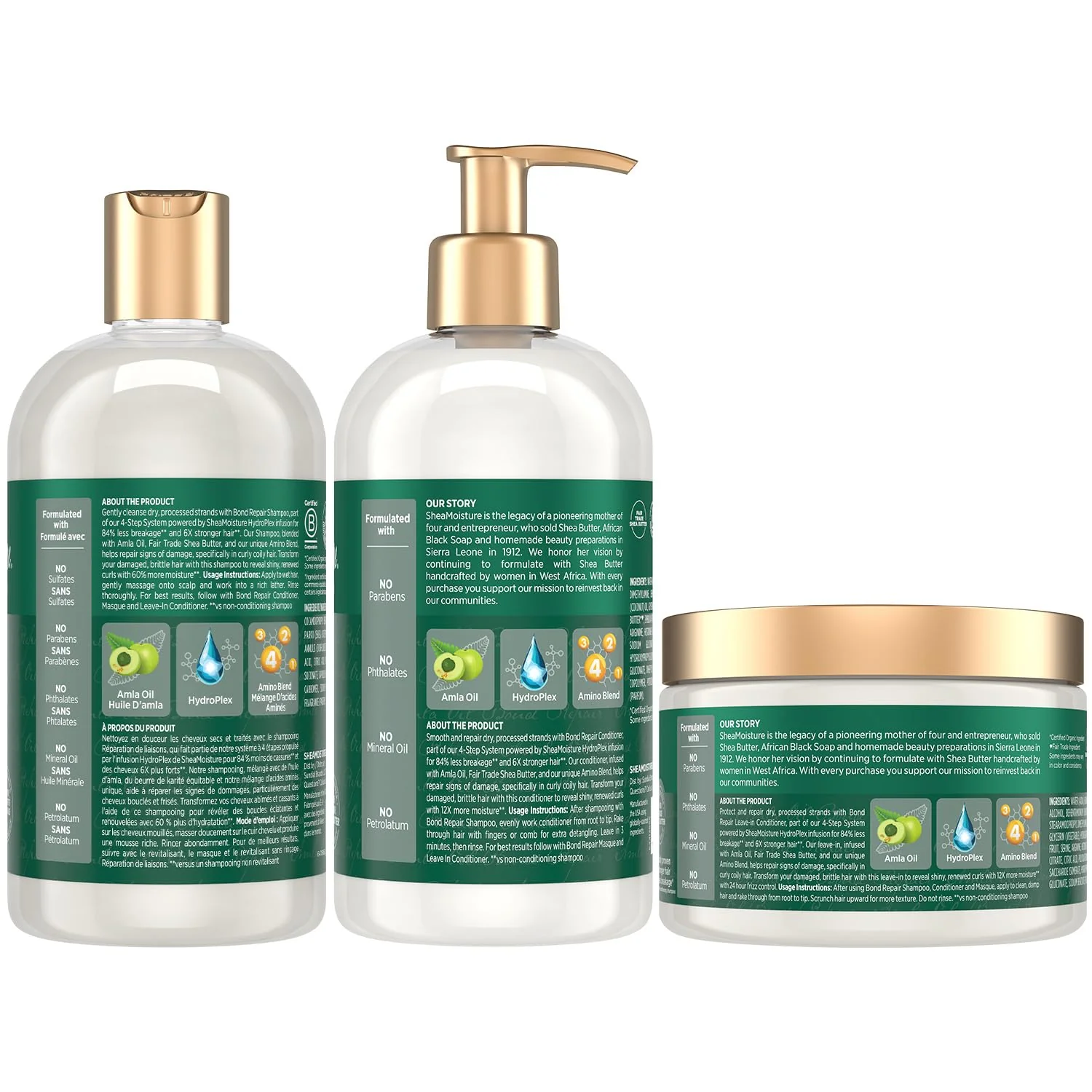 SheaMoisture Shampoo & Conditioner Set + Leave-in Conditioner, Amla Oil, Bond Repair Hair Treatment for Dry, Damaged Hair, Anti-Frizz Products for Curly Hair - Image 2
