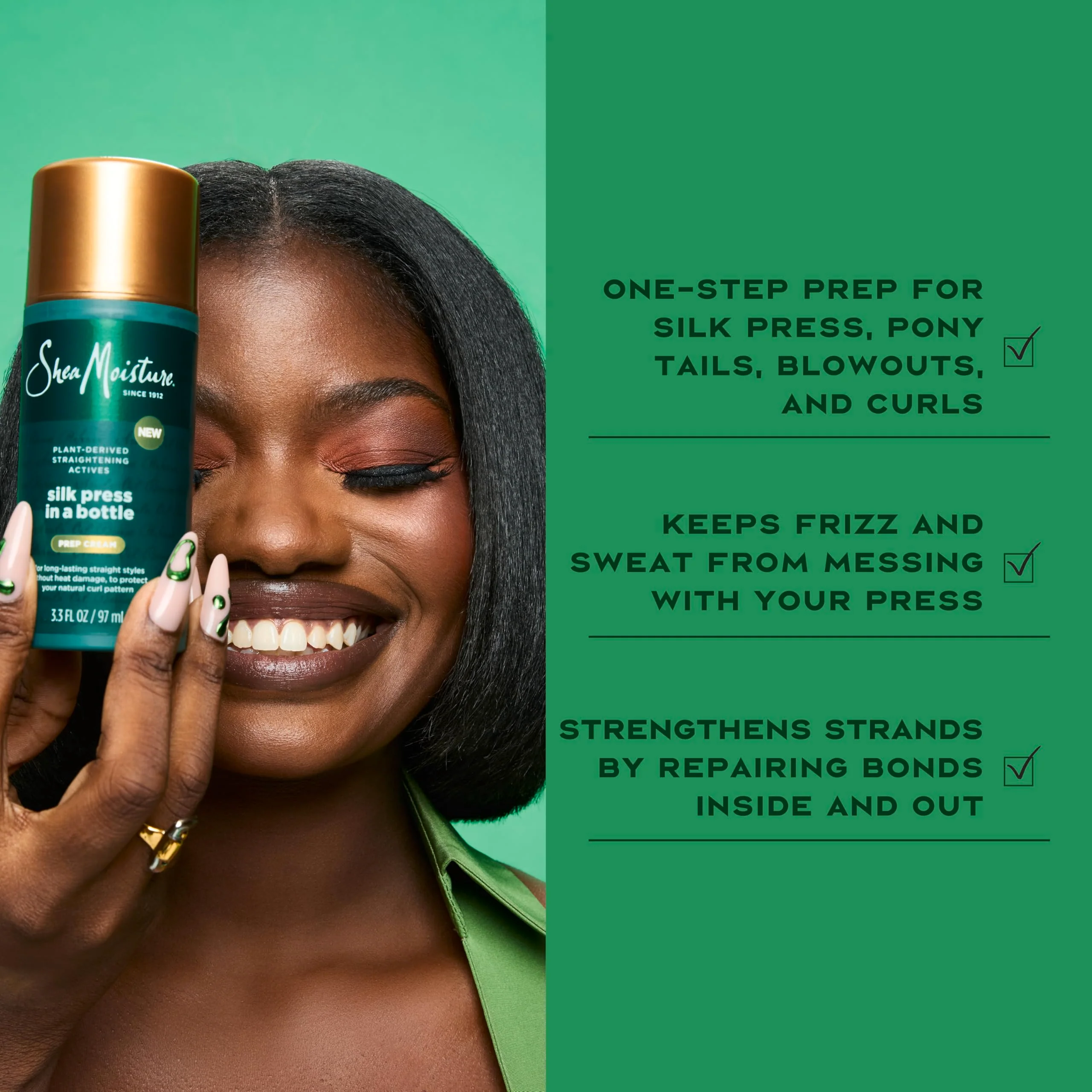 SheaMoisture Silk Press Prep Cream with Plant-Derived Straightening Actives, Alma Oil & Hydroplex Technology Provides Heat Protection While Helping to Preserve Natural Curl Pattern 3.3fl oz - Image 4
