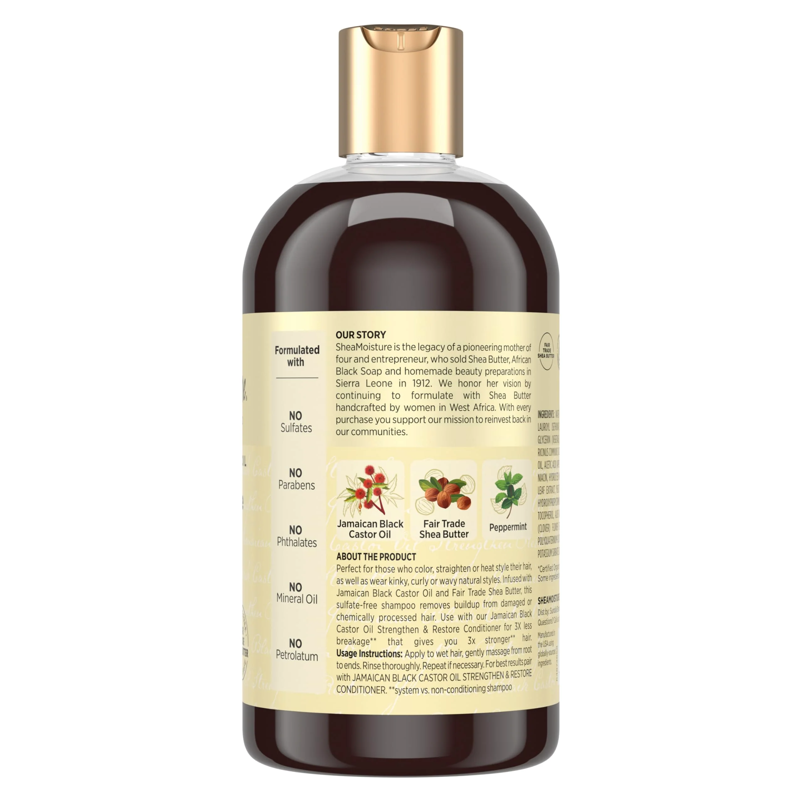 SheaMoisture Strengthen and Restore Shampoo Pure Jamaican Black Castor Oil for Damaged Hair To Cleanse and Nourish Hair 13 fl oz - Image 2