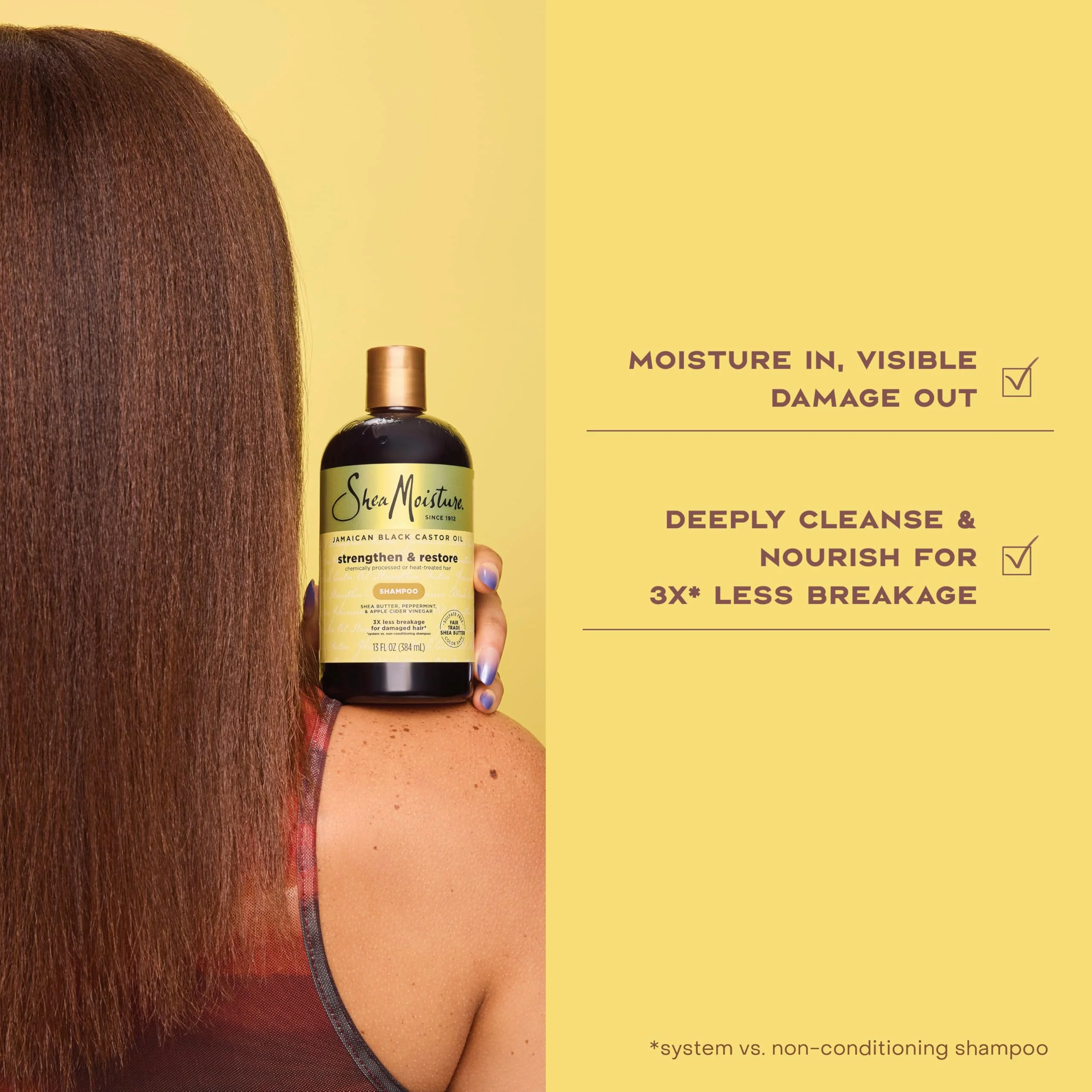 SheaMoisture Strengthen and Restore Shampoo Pure Jamaican Black Castor Oil for Damaged Hair To Cleanse and Nourish Hair 13 fl oz - Image 5
