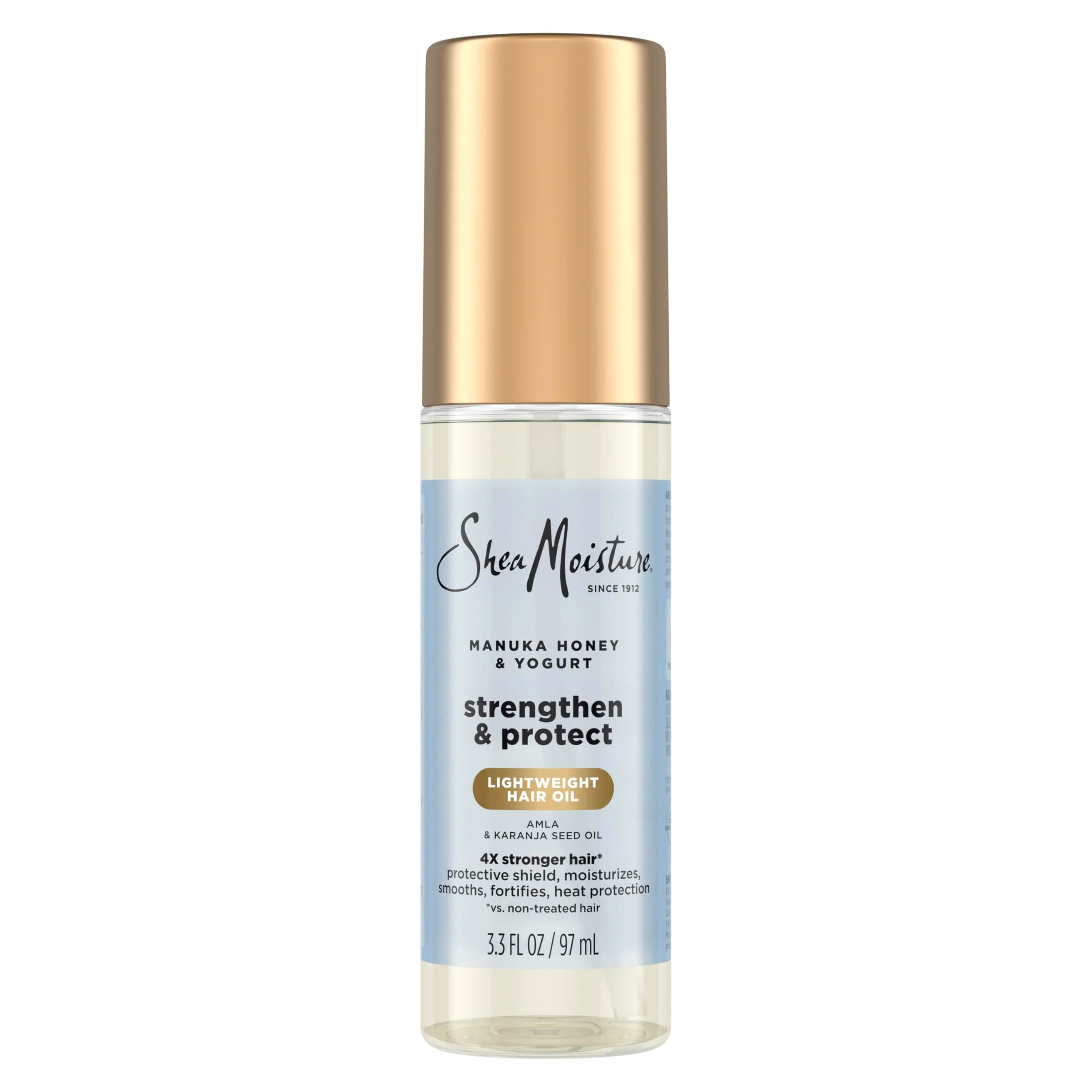 SheaMoisture Strengthen & Protect Hair Oil Manuka Honey & Yogurt Reduces Heat Damage and Protects Hair with an Amla Oil and Manuka Honey Infused Lightweight Formula 3.3fl oz