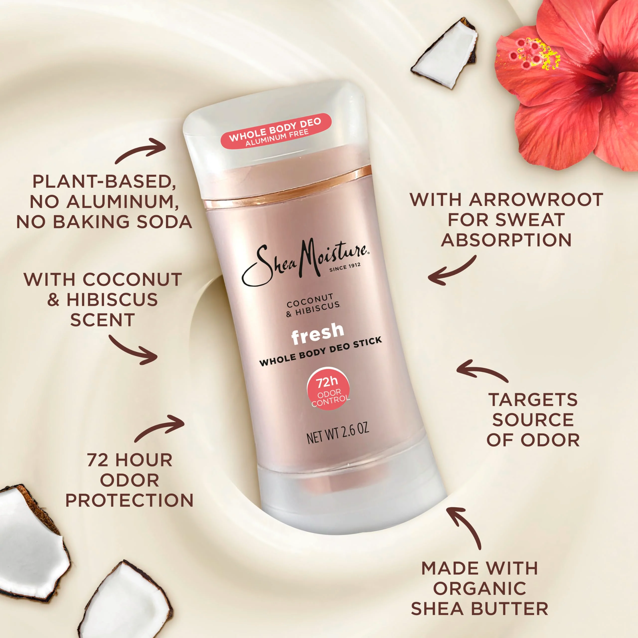 SheaMoisture Whole Body Deodorant Stick 72h Odor Control Fresh Aluminum Free 2.6 oz - Image 4