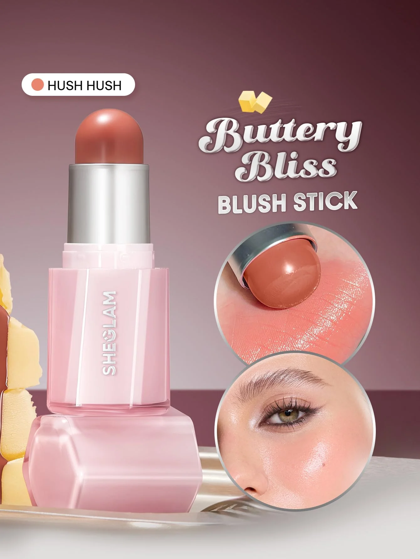 SHEGLAM Buttery Bliss Blush Stick Cream Milk Makeup Blush-Hush Hush - Image 7