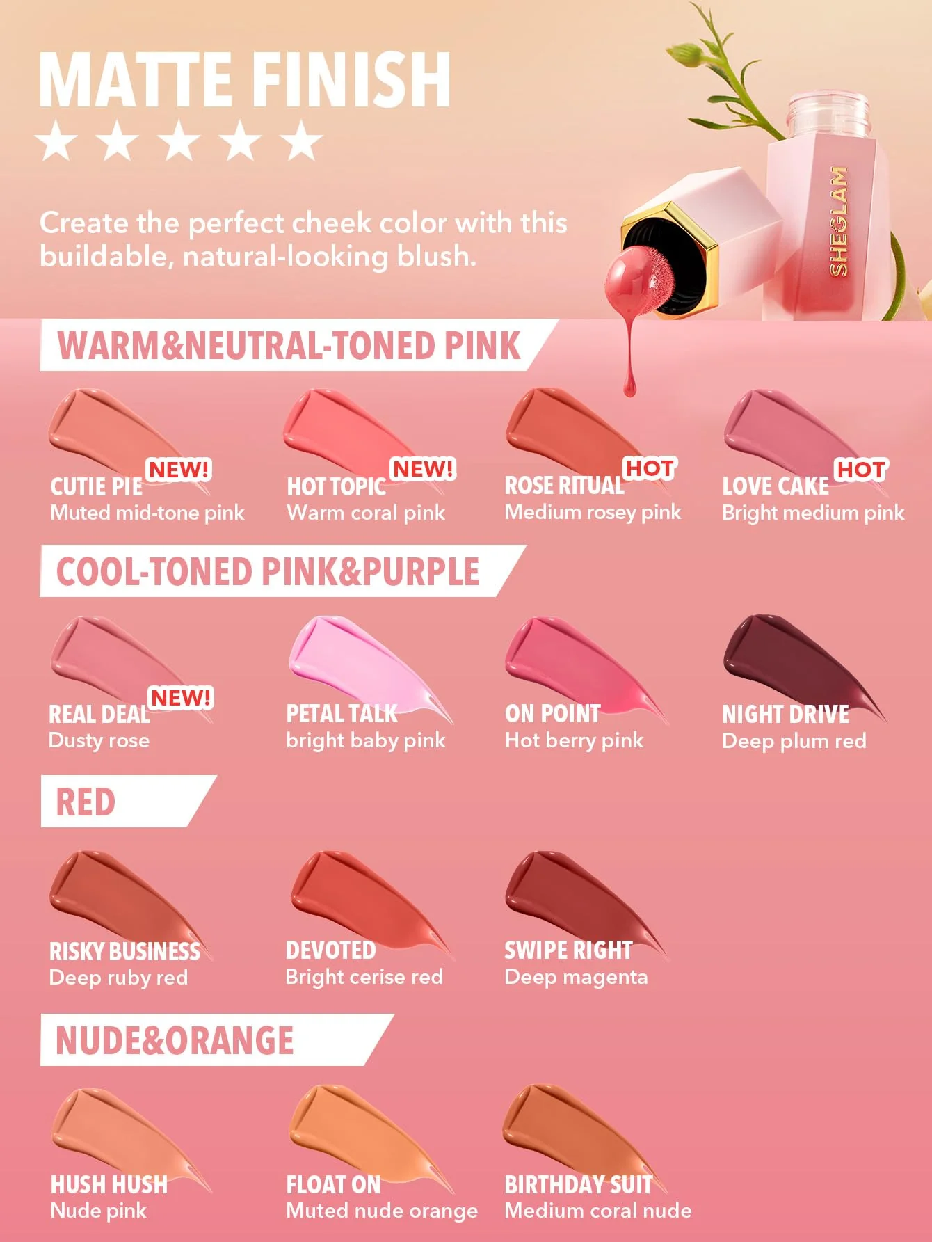 SHEGLAM Color Bloom Liquid Blush Makeup for Cheeks Matte Finish-Cutie Pie - Image 4