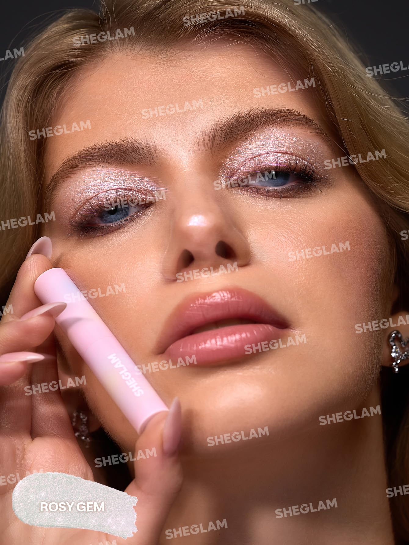 SHEGLAM Crystal Jelly Glaze Stick Eye Shadow Stick Eyeliner Brightener Pencil Crayon with Brush Easy to Blend Long Lasting Shimmer Eyeshadow-Rosy Gem - Image 3