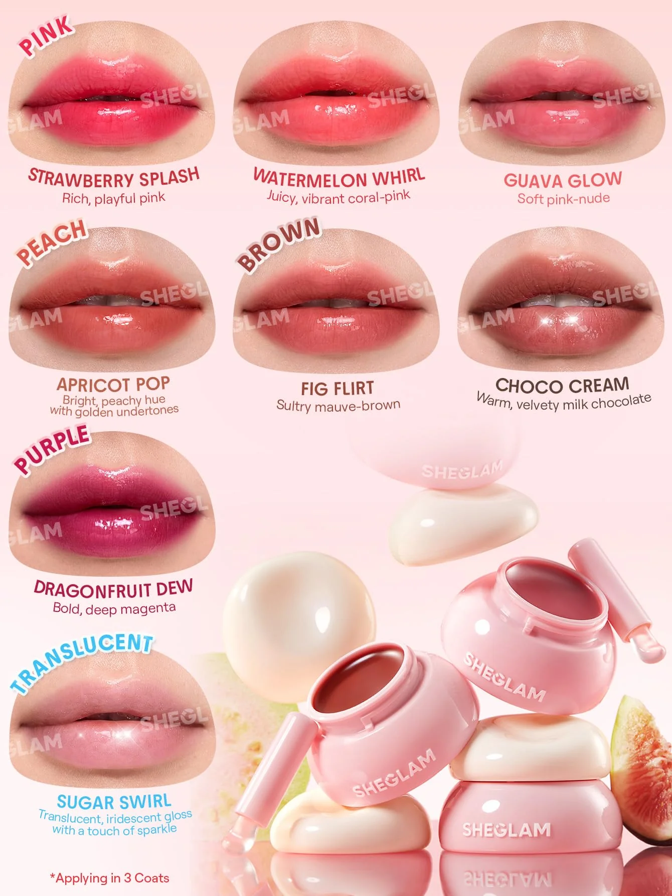 SHEGLAM Hydra Jelly Pocket Lip Jam Hydrating Nourishing Lip Gloss Moisturizing Lip Makeup-Fig Flirt - Image 3