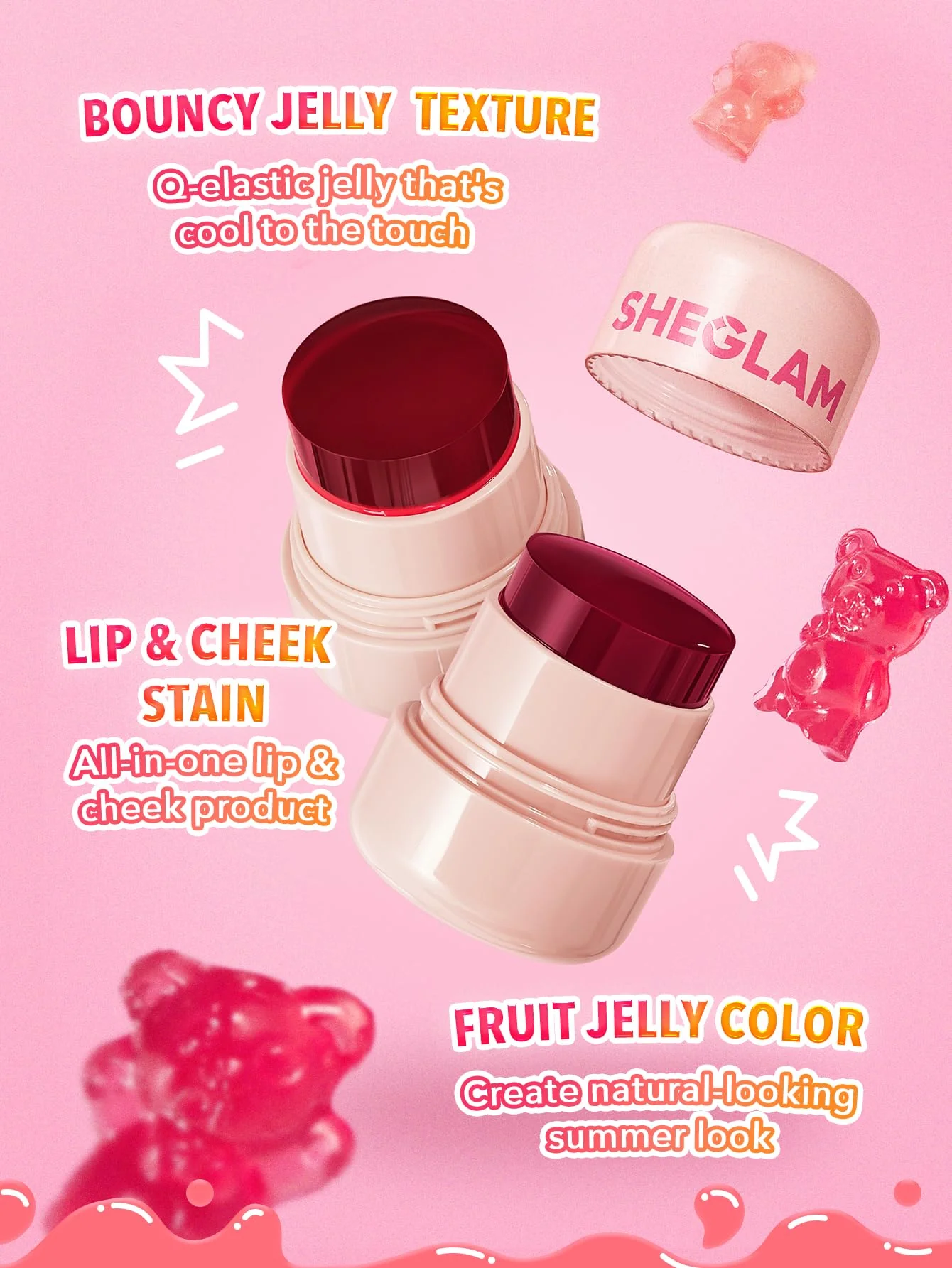 SHEGLAM Jelly-Licious Hydrating Lip & Blush Tint-Ahoy - Image 3