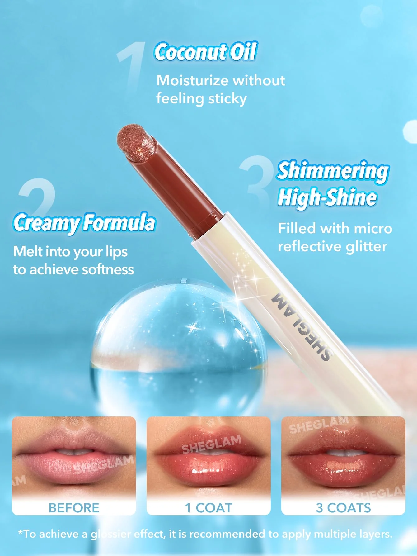SHEGLAM Pout-Perfect Moisturizing Solid Lip Gloss Shimmer Lip Plumper - Gold Rush - Image 5