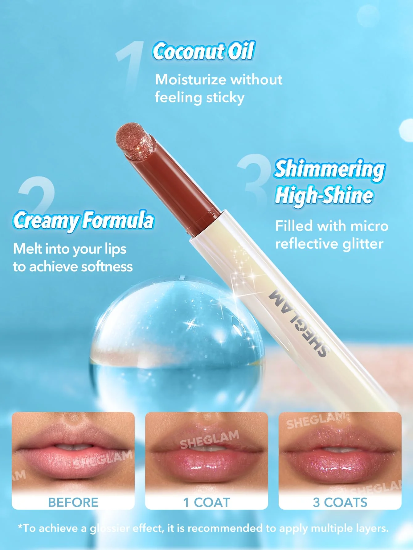 SHEGLAM Pout-Perfect Moisturizing Solid Lip Gloss Shimmer Lip Plumper - Sugar Crystal - Image 3