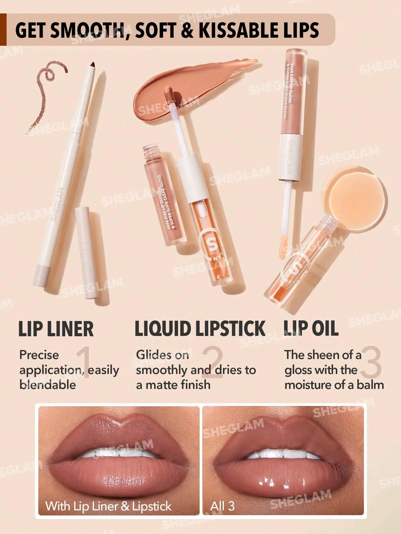 SHEGLAM Soft 90'S Glam 3-In-1 Lip Liner Moisturizing Plant Extracts Long Lasting Liquid Lipstick Plumping Lip Gloss Makeup Set - Pouty Nude - Image 6