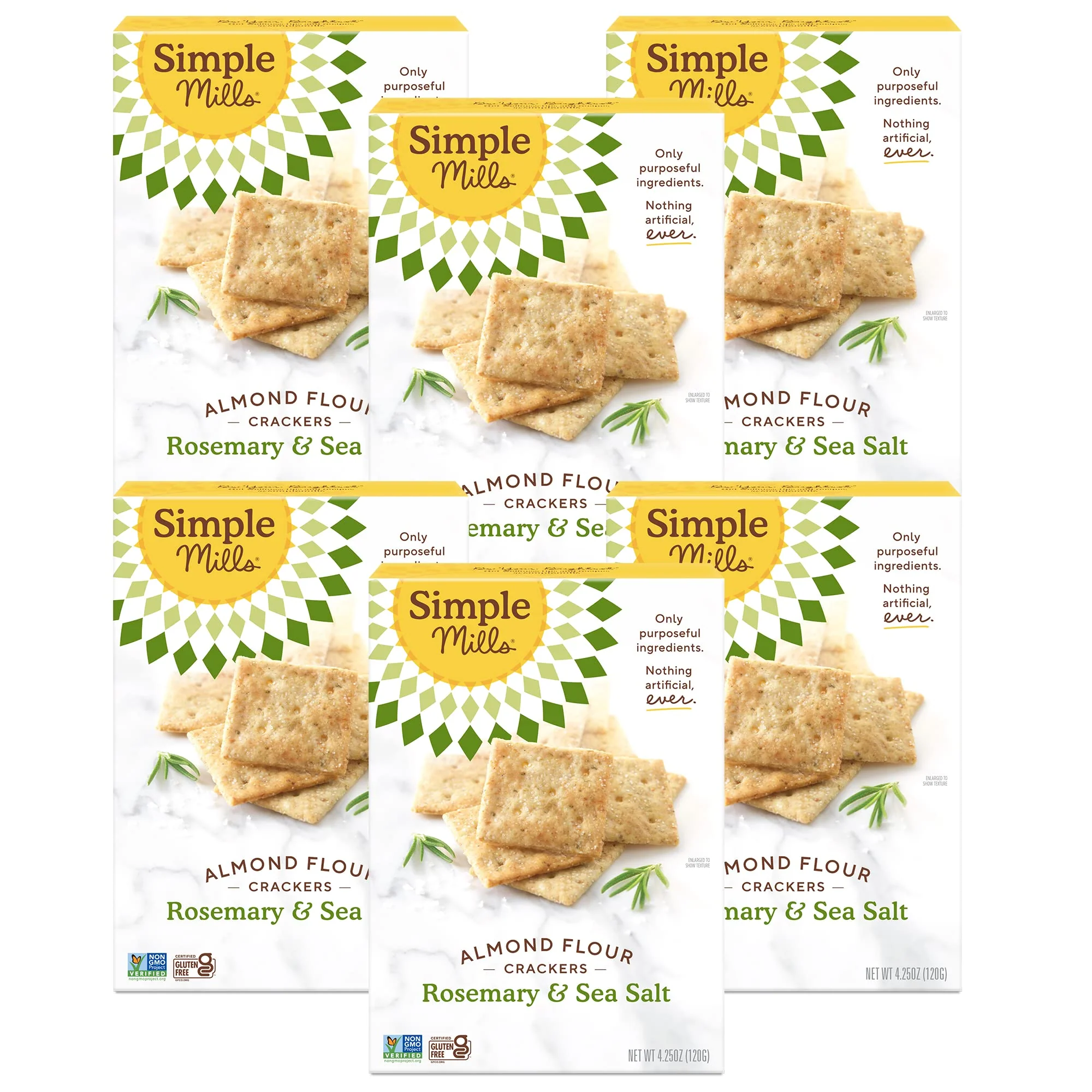 Simple Mills Almond Flour Crackers, Rosemary & Sea Salt, Gluten Free, Flax Seed, Sunflower Seeds, Corn Free, Good for Snacks, Made with whole foods, 6 Count (Packaging May Vary)