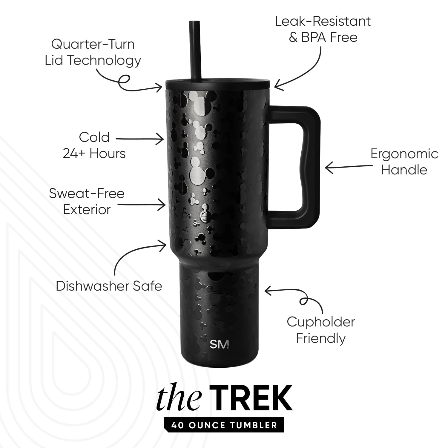 Simple Modern Disney 40 oz Tumbler with Handle and Straw Lid | Insulated Reusable Stainless Steel Water Bottle Travel Mug | Gifts for Women Men Him Her | Trek Collection | 40oz | Iconic Mickey - Image 10