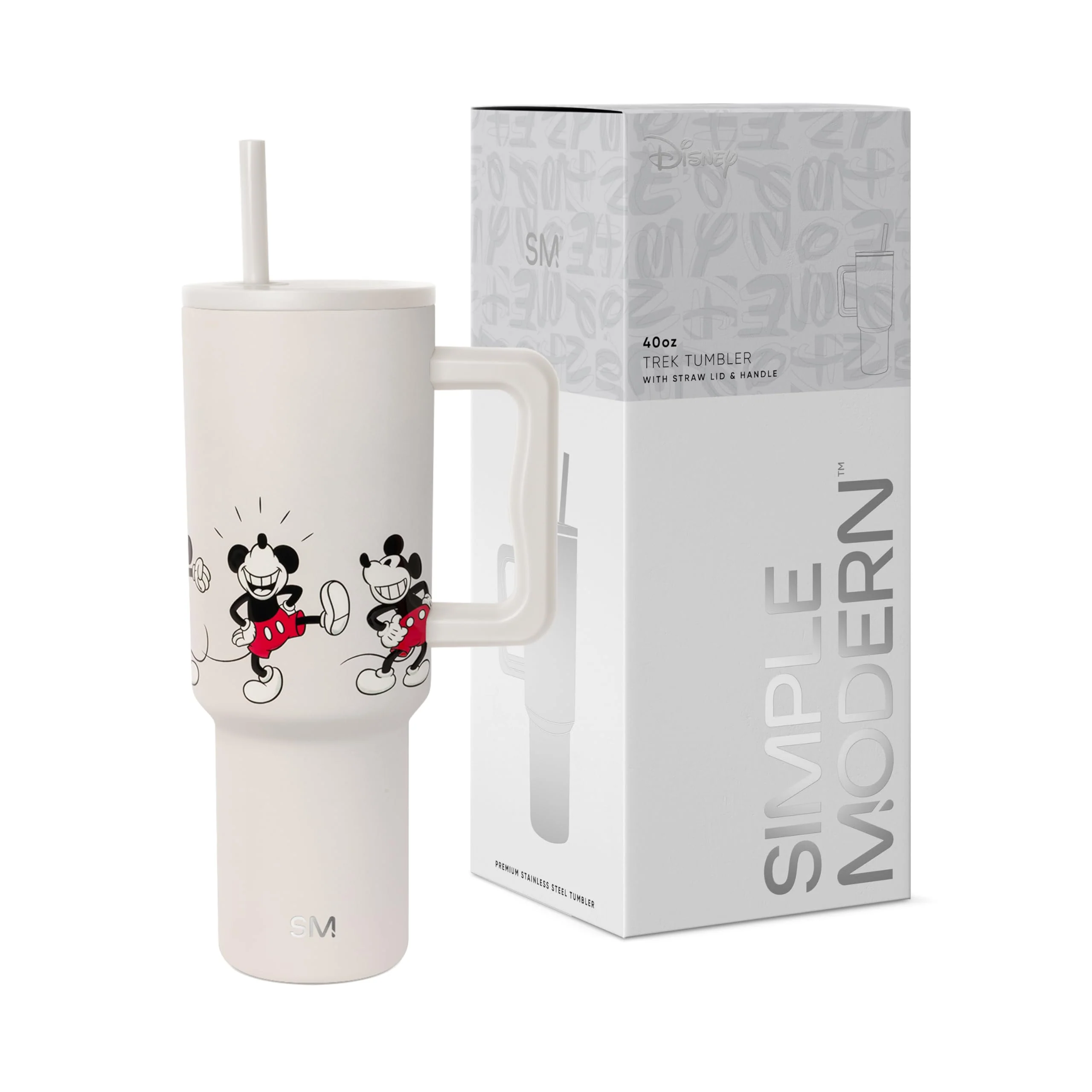 Simple Modern Disney 40 oz Tumbler with Handle and Straw Lid | Insulated Reusable Stainless Steel Water Bottle Travel Mug | Gifts for Women Men Him Her | Trek Collection | 40oz | Mickey Mouse Dances