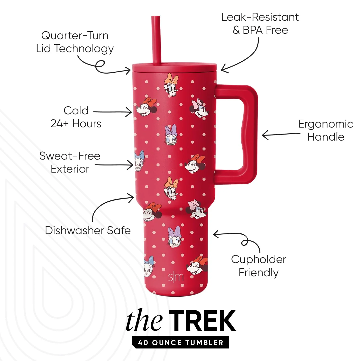 Simple Modern Valentine's Day Disney 40 oz Tumbler with Handle | Insulated Stainless Steel Water Bottle Travel Mug | Holiday Gifts for Women Her | Trek Collection | 40oz | Minnie Dots and Faces - Image 10