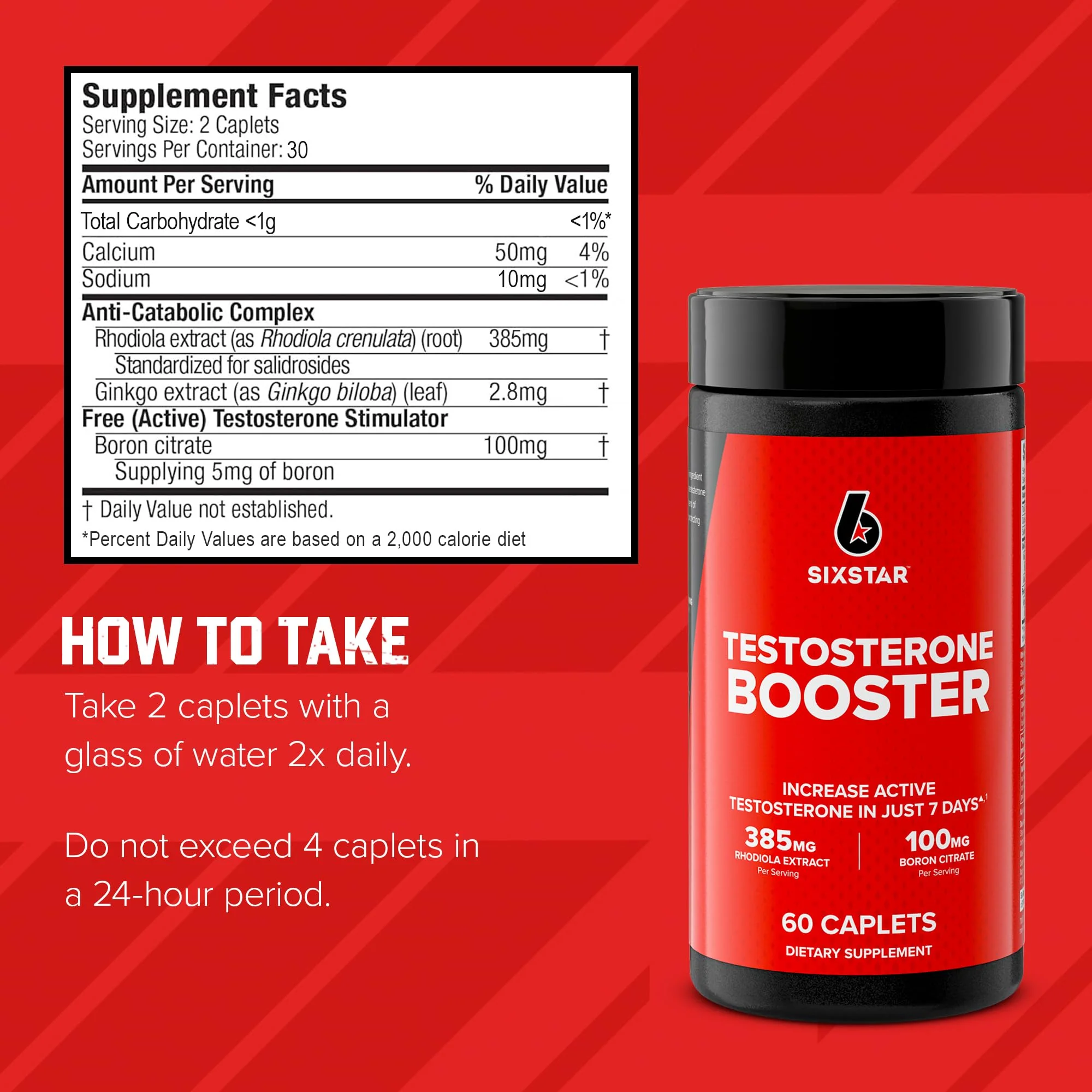 Six Star Nutrition Testosterone Booster for Men with Rhodiola Extract and Boron Citrate - Male Gym Workout Supplements for Muscle Growth, Stamina & Energy - 60 Pills - Image 3