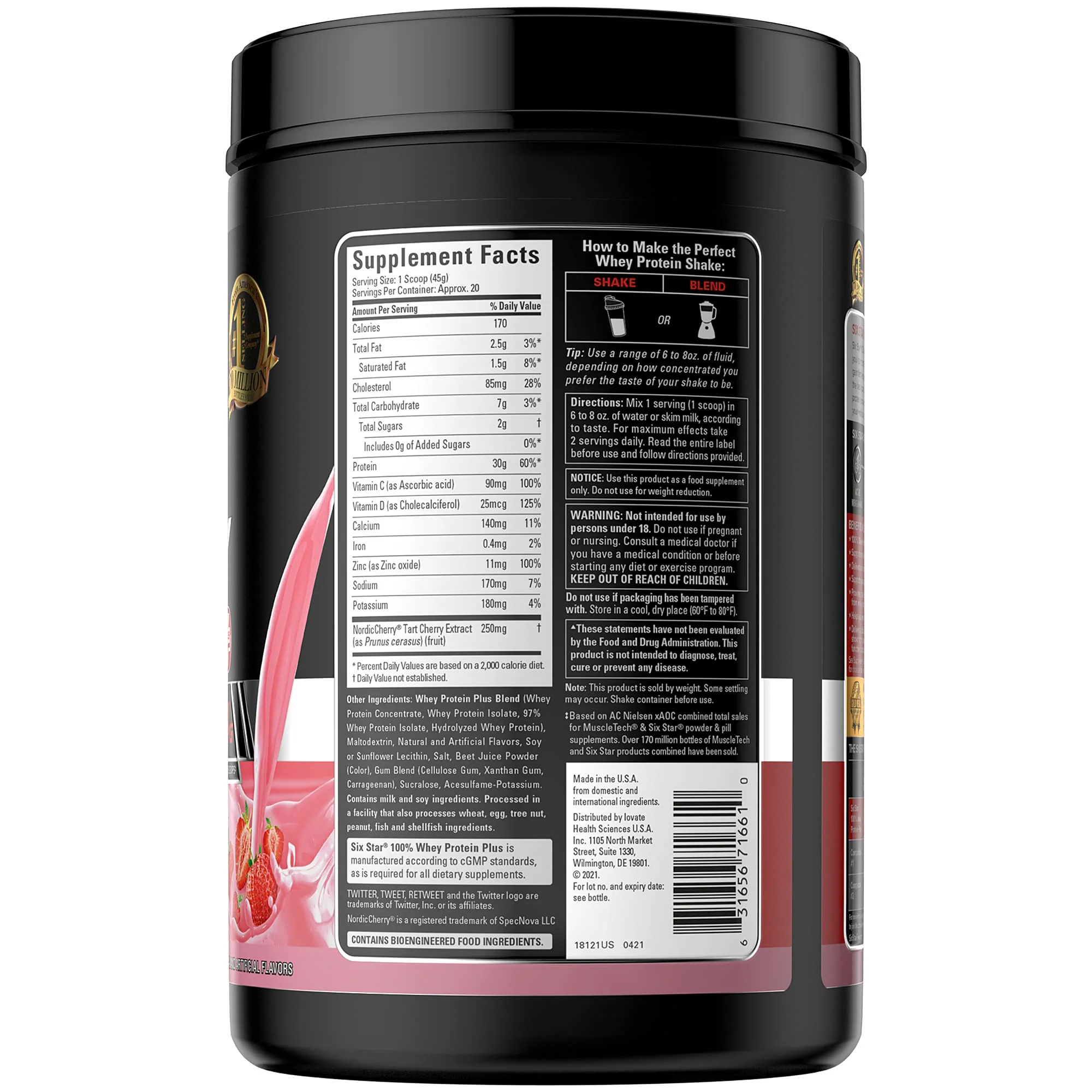 Six Star Whey Protein Plus Powder + Immune Support, Isolate & Peptides + Muscle Builder for Gain & Recovery, Strawberry, 32 Oz - Image 2