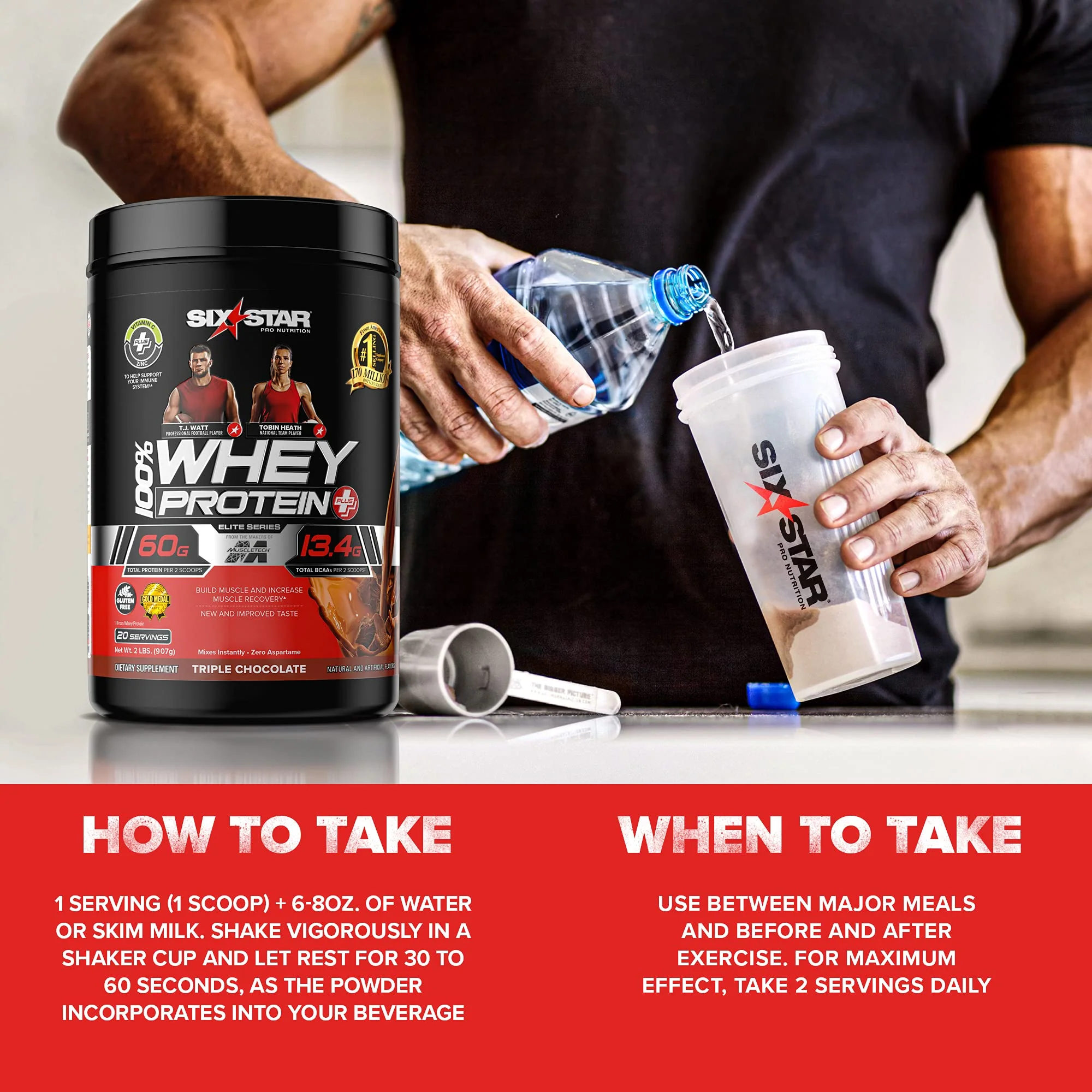Six Star Whey Protein Plus Powder + Immune Support, Isolate & Peptides + Muscle Builder for Gain & Recovery, Strawberry, 32 Oz - Image 4