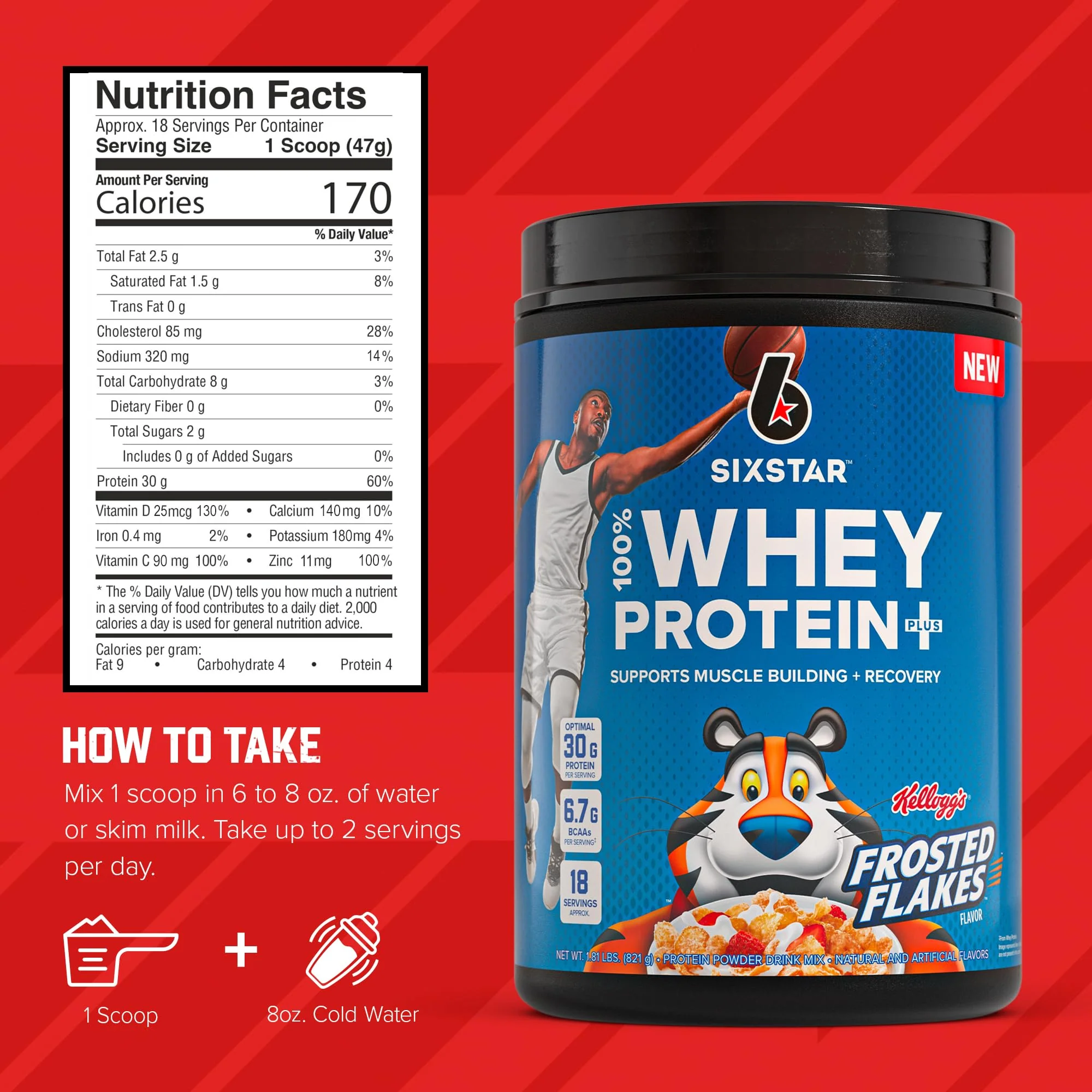 Six Star Whey Protein Powder Plus - Muscle Building & Recovery Formula with Whey Isolate Powder, BCAAs, 30g Protein, Immune Support - Post-Workout Supplement - Kellogg’s Frosted Flakes Flavor, 1.8 lbs - Image 3