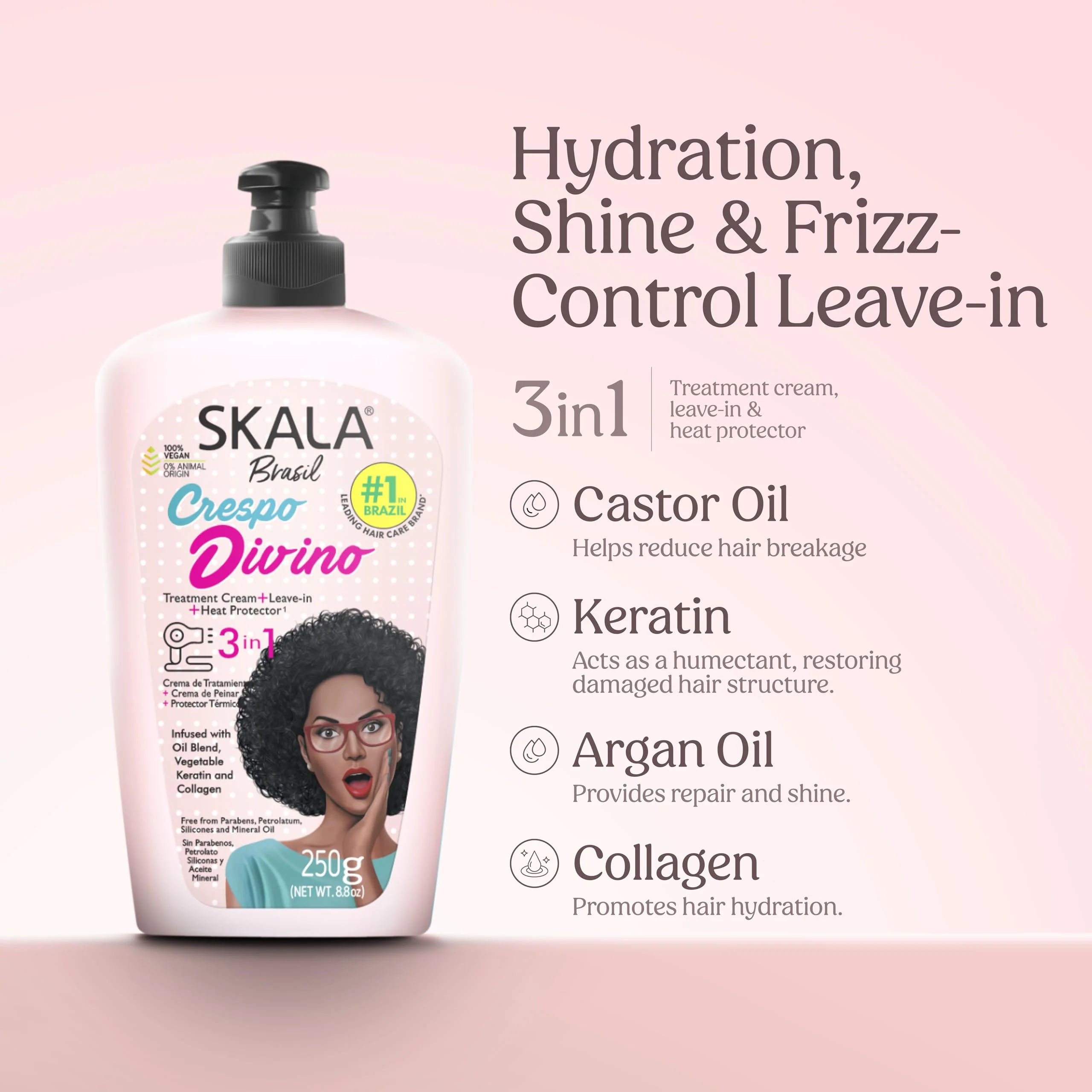 SKALA Crespo Divino 3 in 1 Leave In Conditioner for Curly & Transitioning Hair, Vegan Leave In Hair Cream for Hydration Care, Curl Definition & Heat Protection, No Parabens or Silicones, 250 g - Image 5