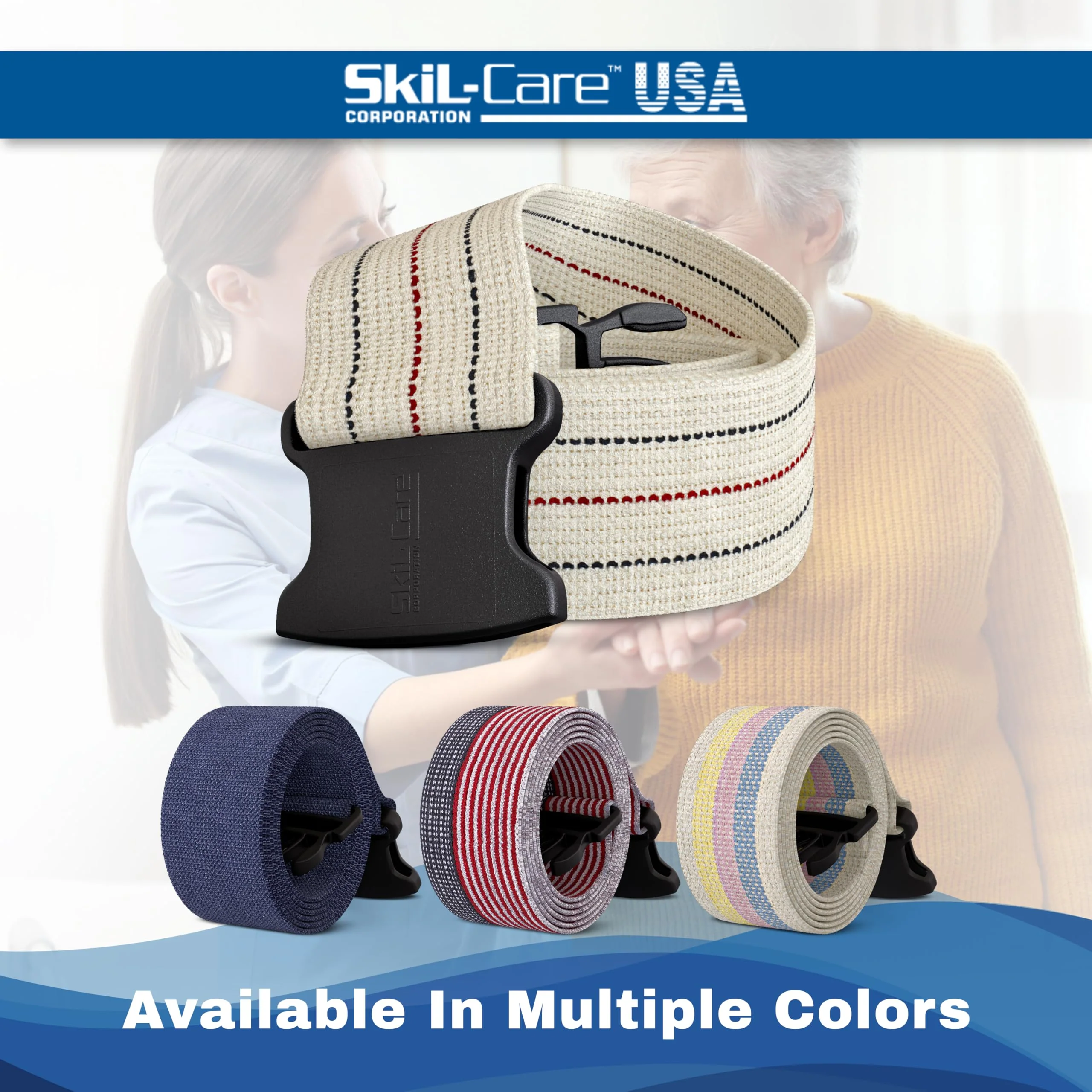 Skil-Care Cotton Gait Belt, Pinstripe Design, Gait Belt for Seniors, 60” L x 2” W, Secure Delrin Buckle, Durable Cotton Webbing Transfer and Physical Therapy Belt, 252050 - Image 2