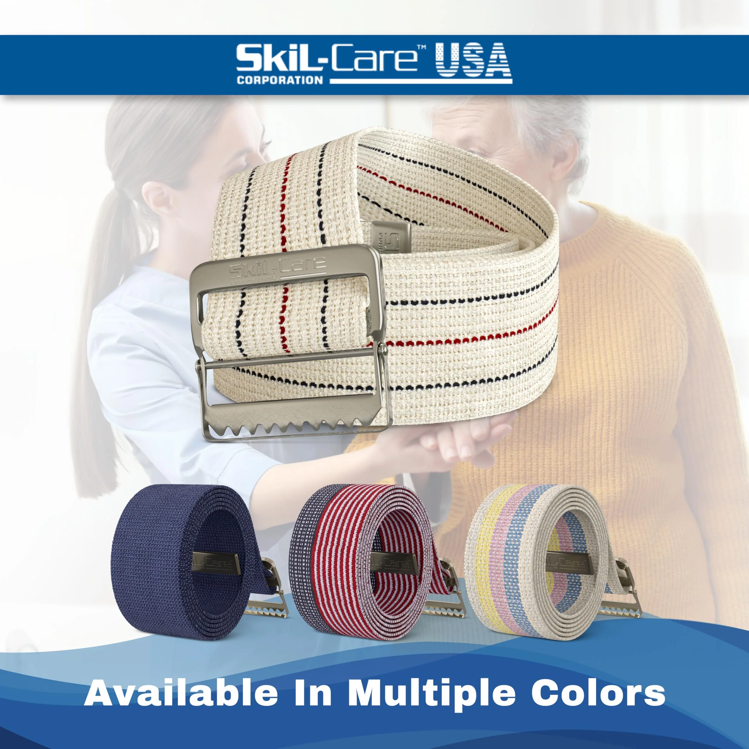 Skil-Care Cotton Gait Belt, Pinstripe, Metal Buckle, 72"L and 2" Wide, Durable Transfer and Physical Therapy Belt, 252074 - Image 3