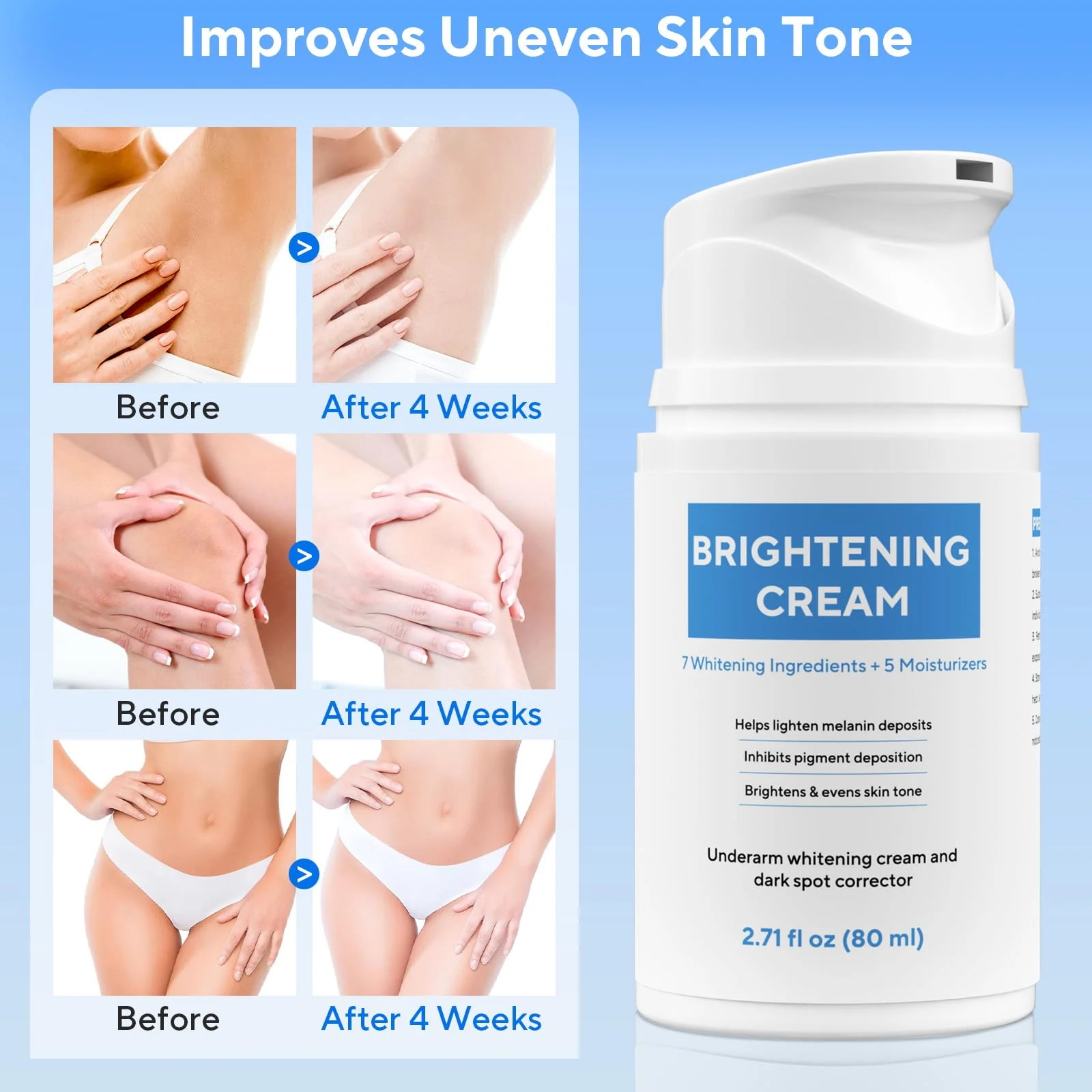 Skin Bleaching Cream, Dark Spot Remover for Body and Face, 2.71 fl oz Skin Lightening Whitening Cream with Vitamin C for Intimate Parts, Armpit, Inner Thigh, Dark Elbows and Knees, Bikini Areas - Image 4
