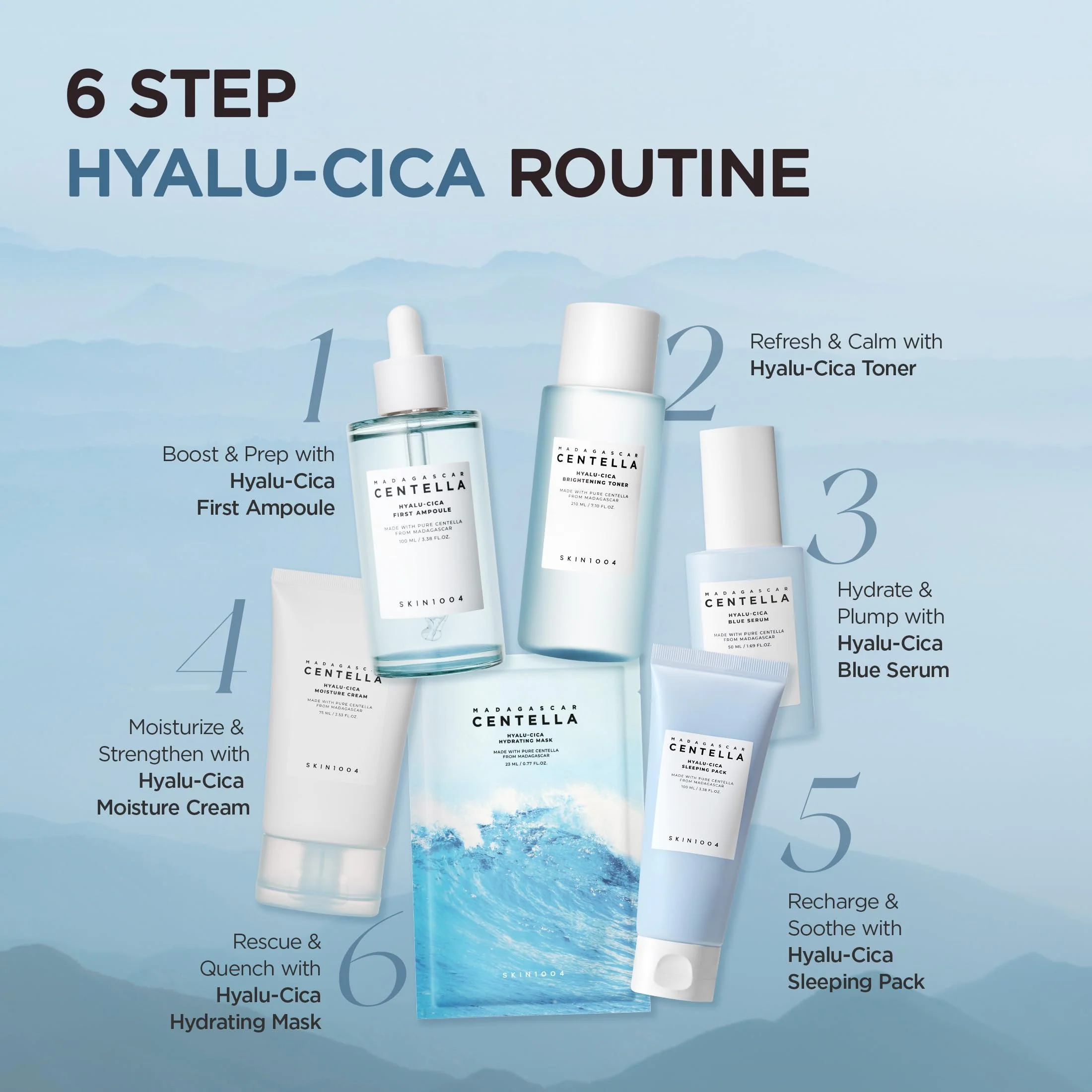SKIN1004 Hyalu-Cica Blue Serum 1.69fl.oz, 50ml, Hydrating Face Serum with 5 Hyaluronic Acids & Madagascar Centella Asiatica, Korean Facial Ampoule for Deep & Long-lasging Moisture, Korean Skin Care - Image 2