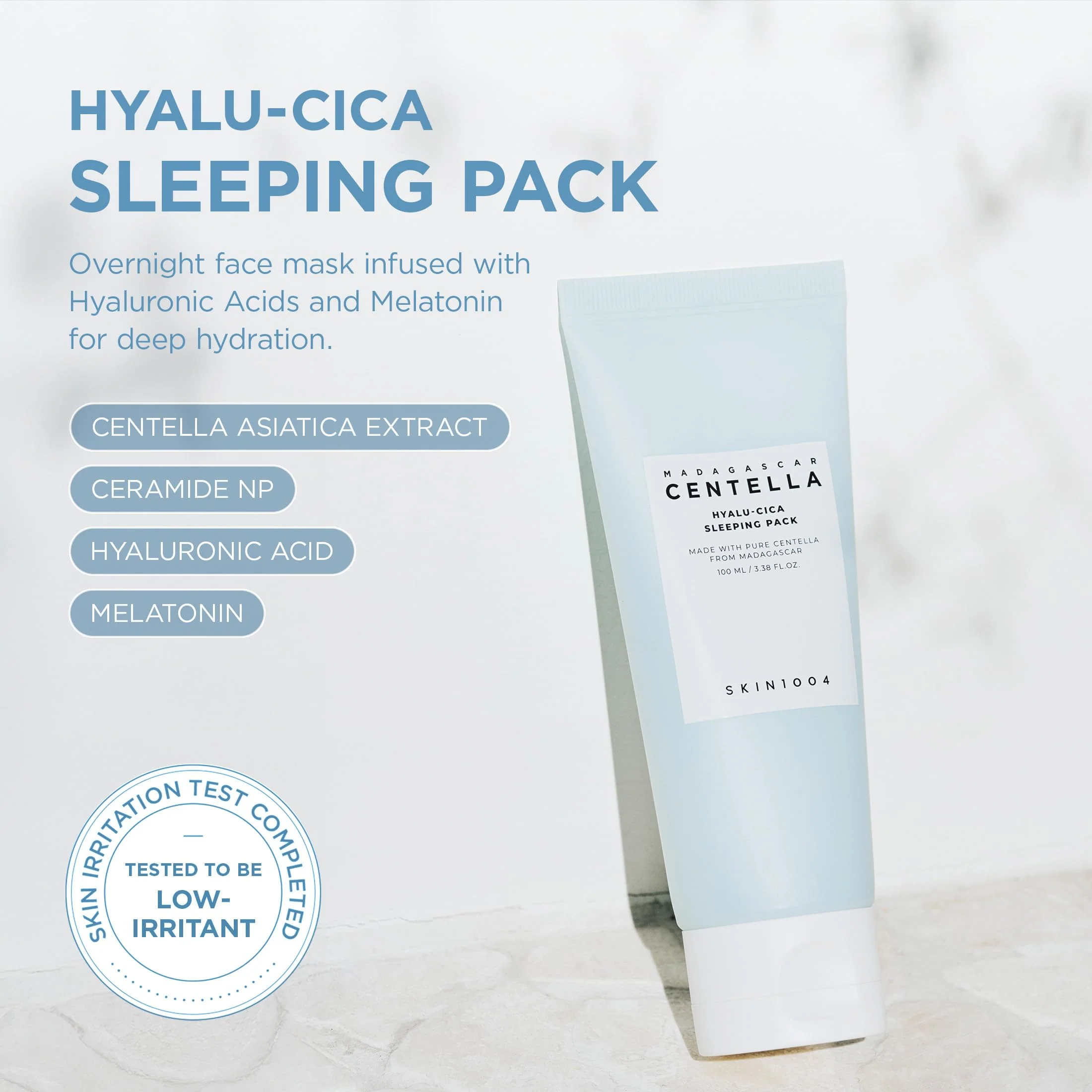 SKIN1004 Hyalu-CICA Sleeping Pack 3.38 fl.oz, 100ml Melatonin Hyaluronic Acid Centella Asiatica Extract Moist and Revitalization Multi Care Solutions - Image 9