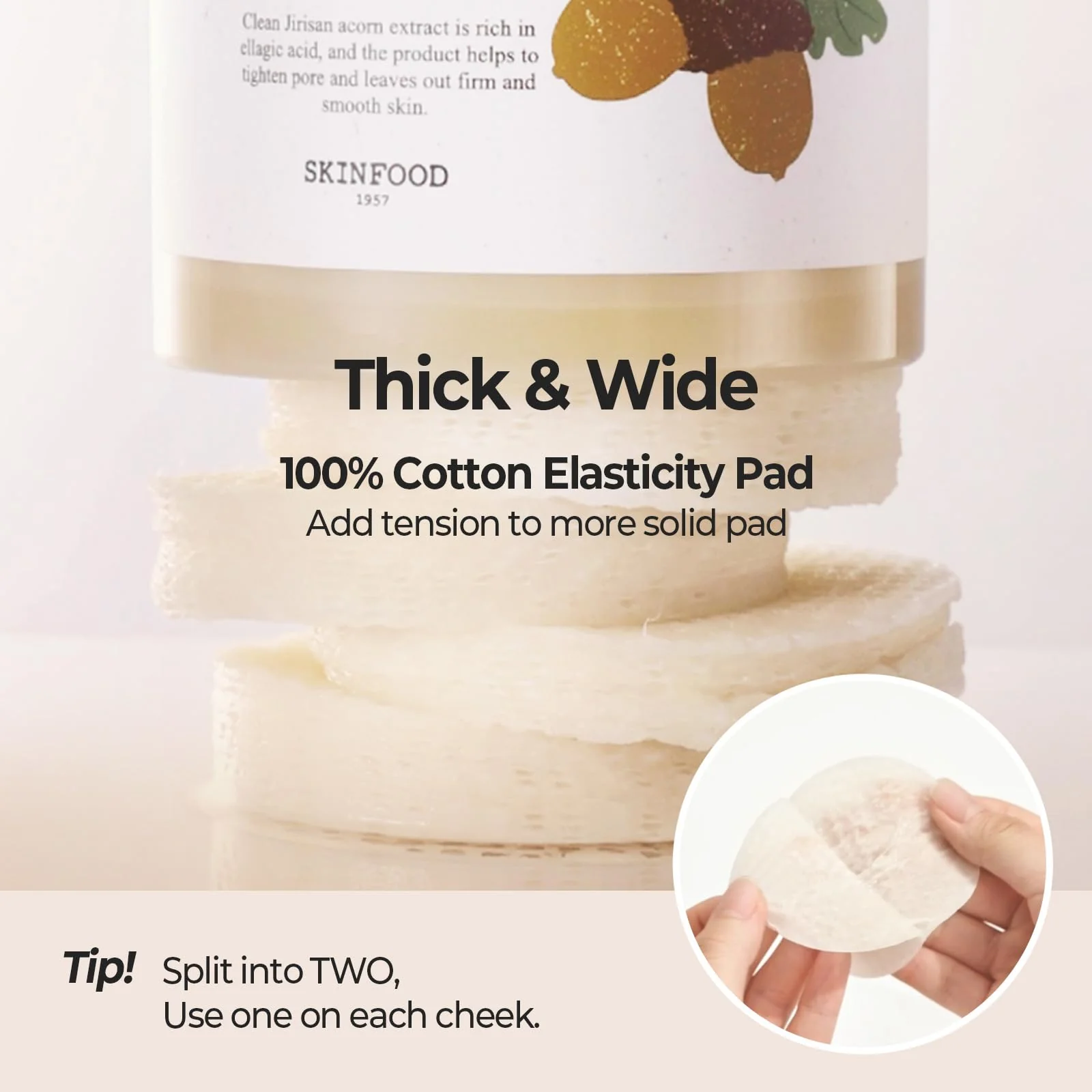 SKINFOOD Acorn Pore Peptide Toner Pad, Korean Skincare Facial Toner, Pore Tightening, Elasticity, Skin Texture Improvement, Firming Up Sagging Skin 8.81 oz (60 Pads) - Image 6