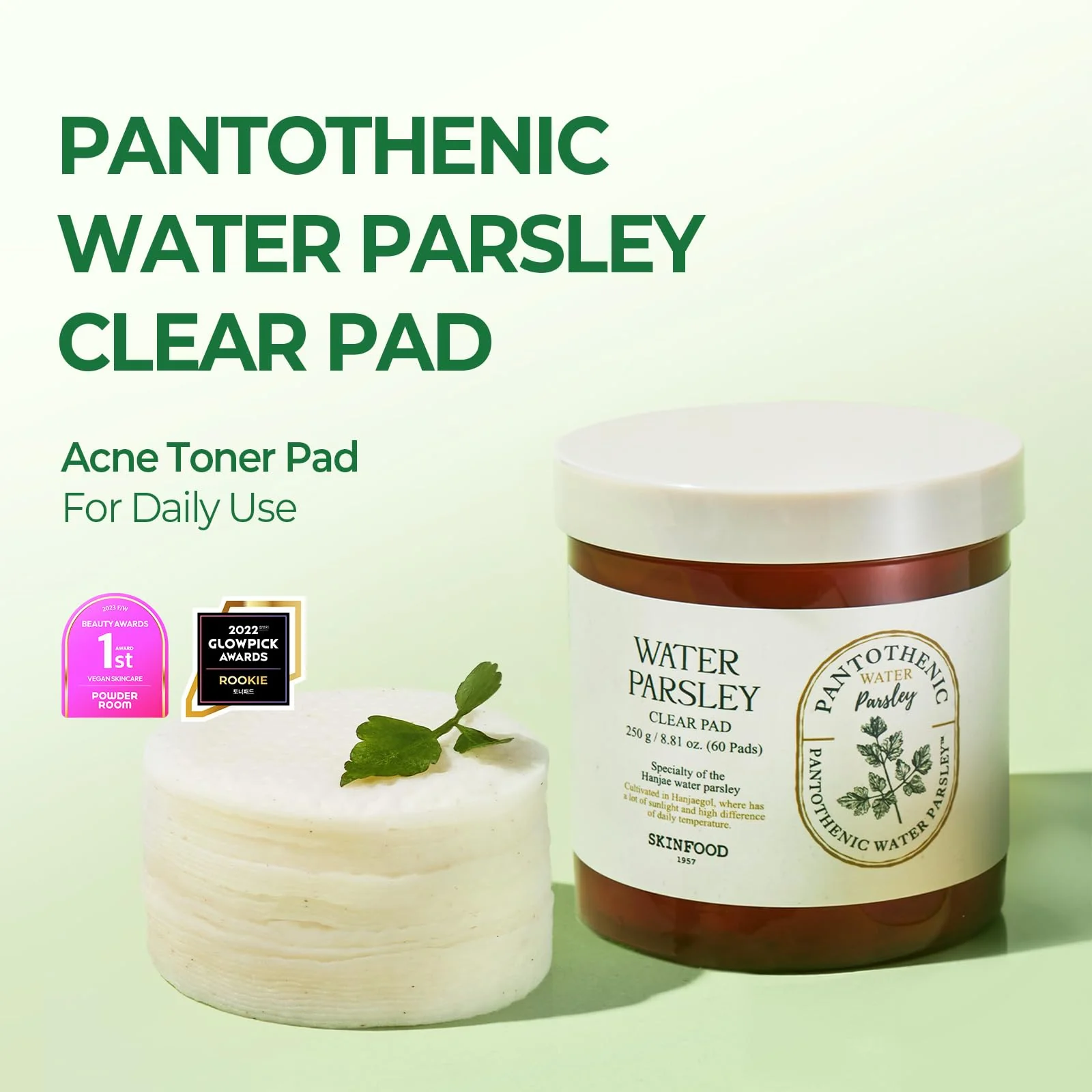 SKINFOOD Pantothenic Water Parsley Clear Toner Pad, Daily Exfoliating Pads for Sensitive Skin, Korean Skincare Sebum Control Face Toner for Trouble Skin, 8.81 oz (60 Pads) - Image 9