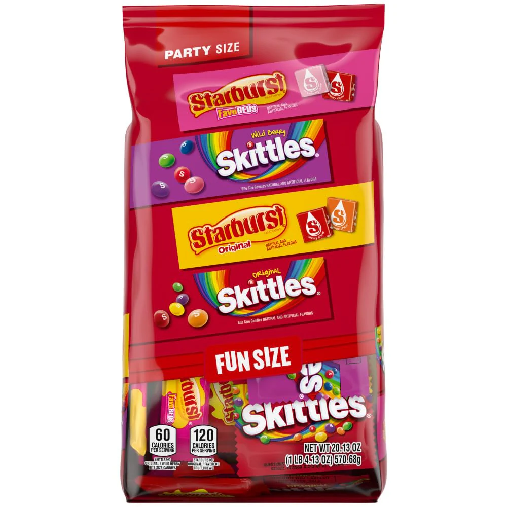 SKITTLES Original, SKITTLES Wild Berry & STARBURST Original and STARBURST FaveReds Fun Size Chewy Candy Variety Bag, Party Size, 20.13 Oz Bulk Bag - Image 8