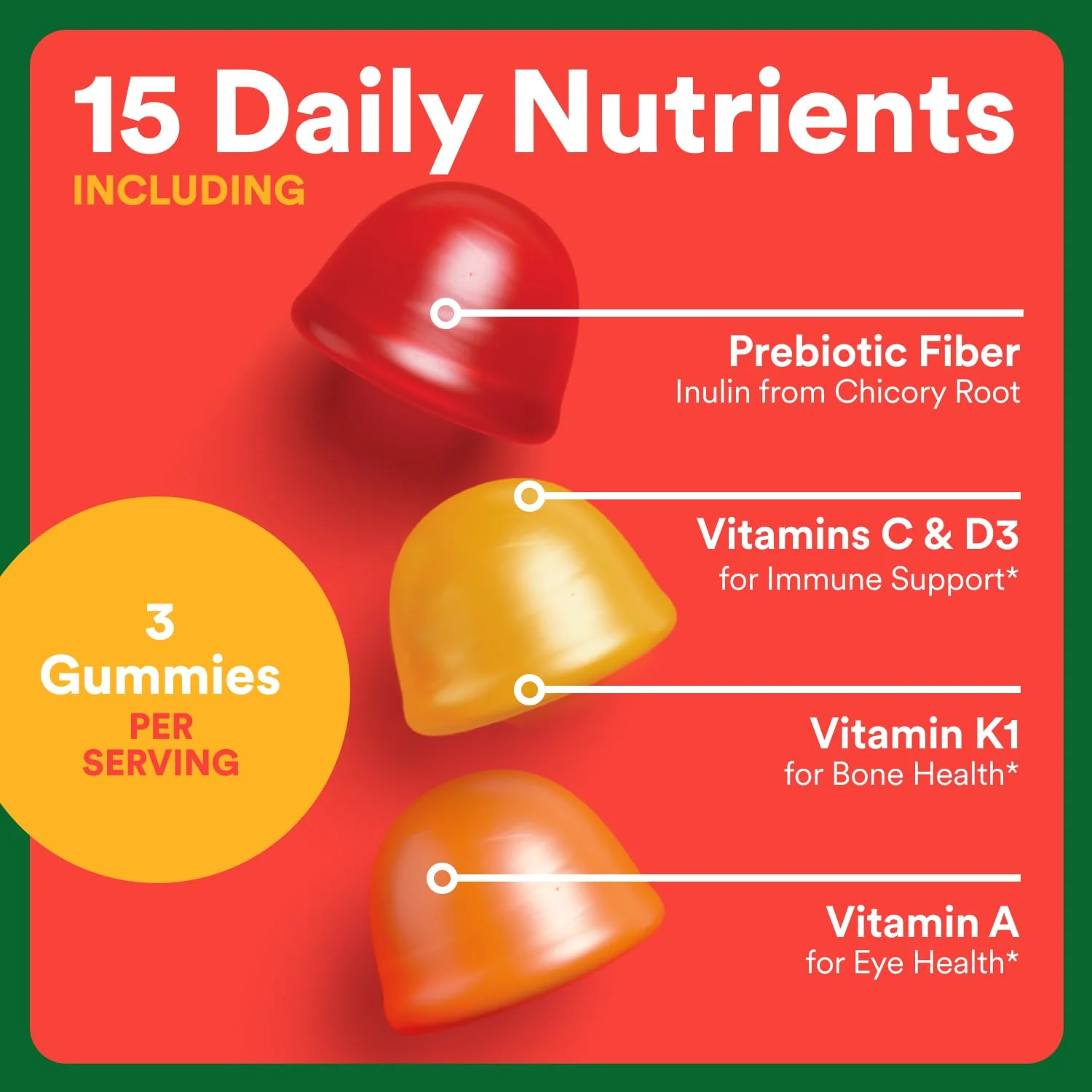 SmartyPants Kids Multivitamin & Fiber Gummies: Prebiotic Fiber to Support Kids Digestion with Vitamin D3, C, Vitamin B12, B6, A, Zinc, Biotin, Folate, Three Fruit Flavors, 90 Count (30 Day Supply) - Image 11