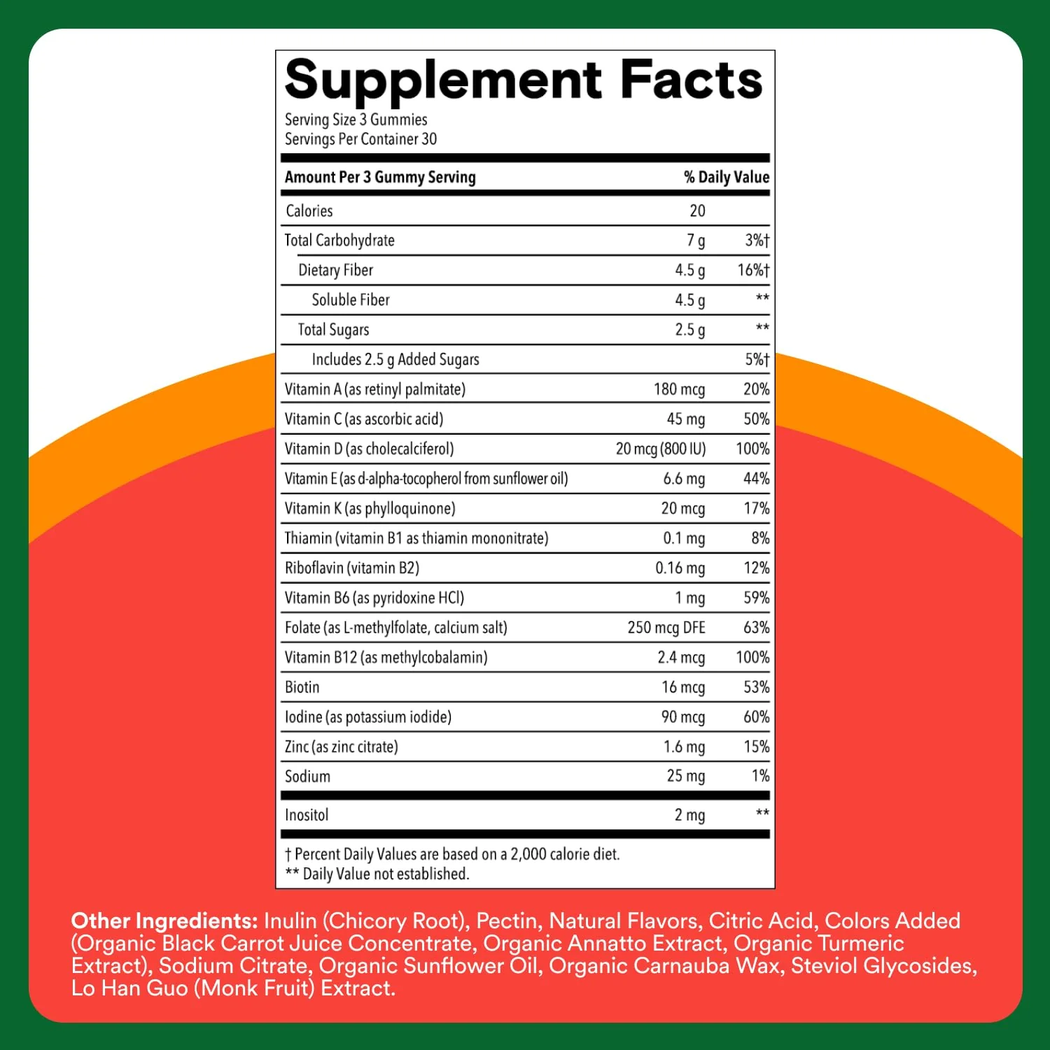 SmartyPants Kids Multivitamin & Fiber Gummies: Prebiotic Fiber to Support Kids Digestion with Vitamin D3, C, Vitamin B12, B6, A, Zinc, Biotin, Folate, Three Fruit Flavors, 90 Count (30 Day Supply) - Image 12