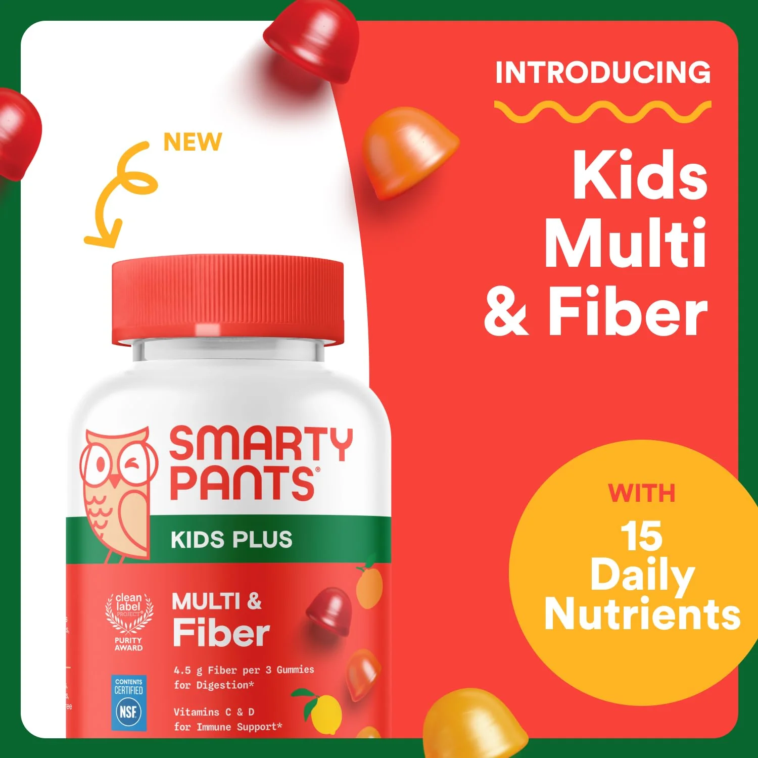 SmartyPants Kids Multivitamin & Fiber Gummies: Prebiotic Fiber to Support Kids Digestion with Vitamin D3, C, Vitamin B12, B6, A, Zinc, Biotin, Folate, Three Fruit Flavors, 90 Count (30 Day Supply) - Image 13