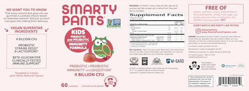 SmartyPants Kids Probiotic & Prebiotic Gummies for Digestive Health: Gut Health Supplement, Clinically Studied Prebiotic for Immune Support, Strawberry, 60 Count (30 Day Supply) - Image 2
