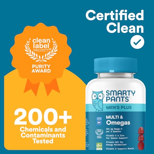 SmartyPants Men's Multivitamin Gummies, Omega 3 (DHA/EPA), Methylfolate, Vitamin D3, C, Vitamin B12, B6, Vitamin A, K, Zinc & Selenium, Gluten Free, 90 Count (30 Day Supply) - Image 7