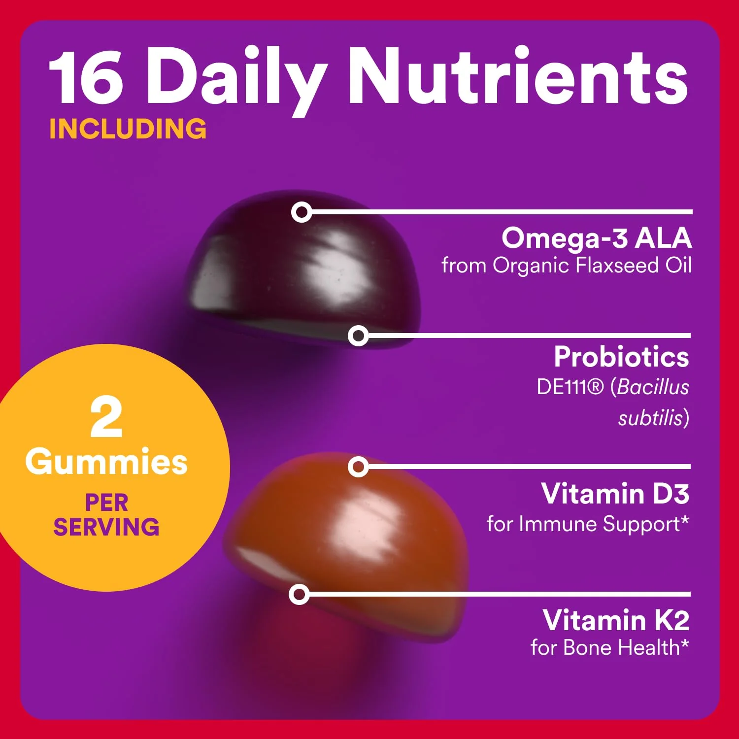 SmartyPants Organic Toddler Multivitamin Gummies: Probiotics, Omega 3 (ALA), Vitamin D3, C, Vitamin B12, B6, A, K & Zinc, Beta Carotene, Gluten Free, Three Fruit Flavors, 60 Count (30 Day Supply) - Image 10