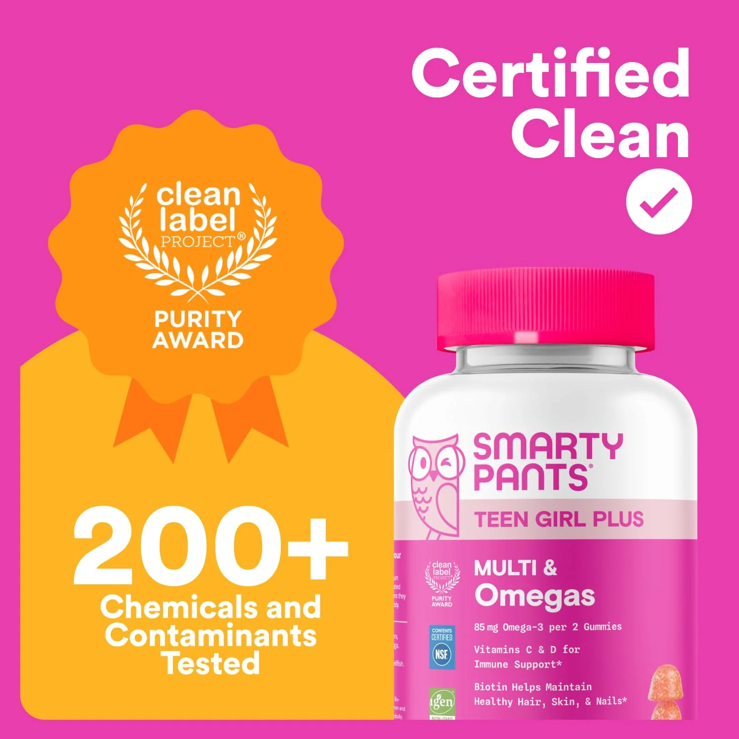 SmartyPants Teen Girl Multivitamin Gummies, Omega 3 (DHA/EPA), Vitamin C, D3, B12, Vitamin A, K & Zinc, Biotin to Support Hair, Skin & Nails, Gluten Free, 60 Count (30 Day Supply) - Image 6
