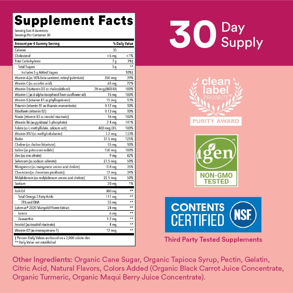 SmartyPants Teen Girl Multivitamin Gummies: Omega 3 Fish Oil (EPA/DHA), Vitamin C, D3, B12, Vitamin A, K & Zinc, Gluten Free, Includes Biotin to Support Hair, Skin & Nails, 120 Count (30 Day Supply) - Image 11