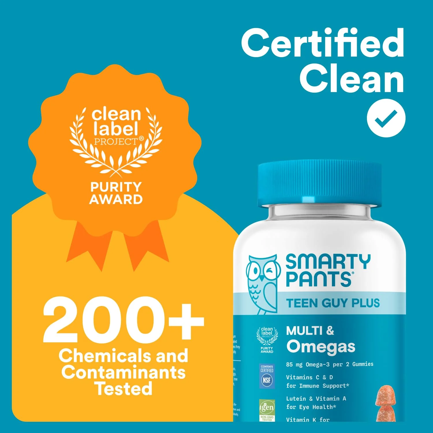 SmartyPants Teen Guy Multivitamin Gummies, Omega 3 (DHA/EPA), Vitamin D3, C, Vitamin B12, B6, A, K & Zinc, Folate, Gluten Free, Fruit Flavor, 60 Count (30 Day Supply) - Image 7
