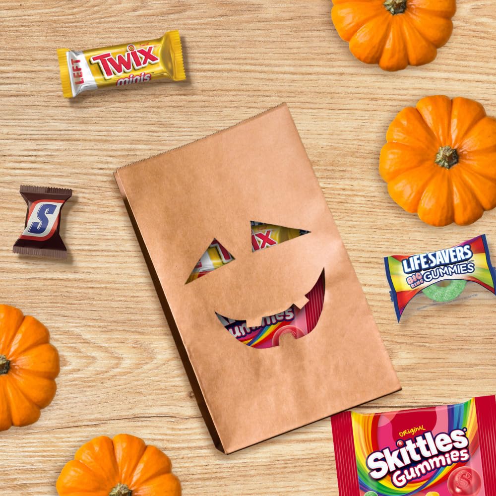 SNICKERS, SKITTLES Gummies, TWIX & LIFE SAVERS Halloween Gummies Fun Size and Mini Chocolate Candy Variety Pack, Halloween Candy Individually Wrapped, 55 Ct Bulk Bag - Image 3
