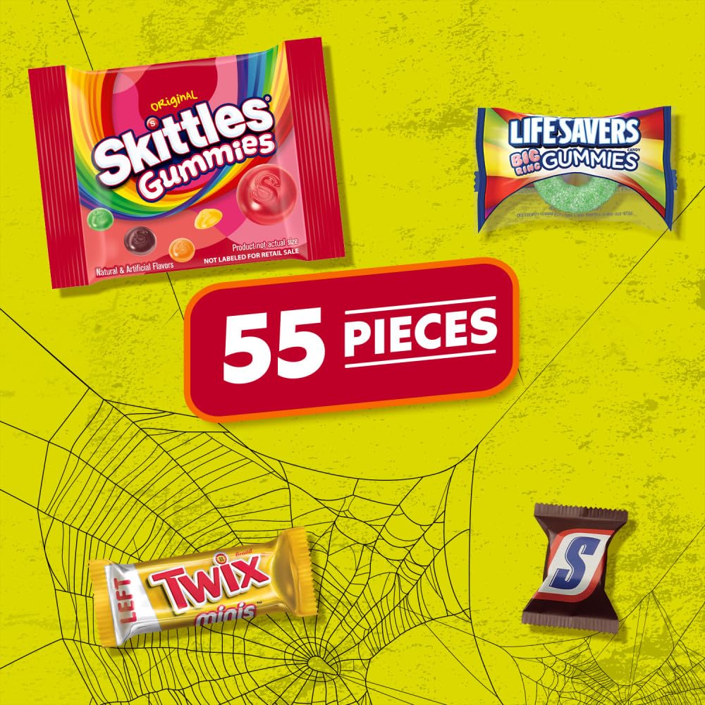 SNICKERS, SKITTLES Gummies, TWIX & LIFE SAVERS Halloween Gummies Fun Size and Mini Chocolate Candy Variety Pack, Halloween Candy Individually Wrapped, 55 Ct Bulk Bag - Image 7