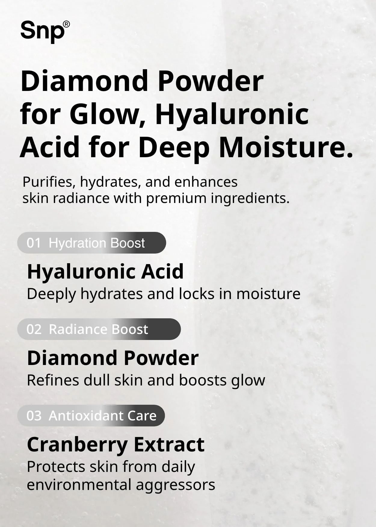 SNP 100% Diamond + 1000mg Hyaluronic Acid Sheet Mask | Tightening, Hydrating, and Nourishing with Real Diamonds for All Oily Skin Types | Korean Face Mask Skincare | Facial Moisturizing | 10 Sheets - Image 4