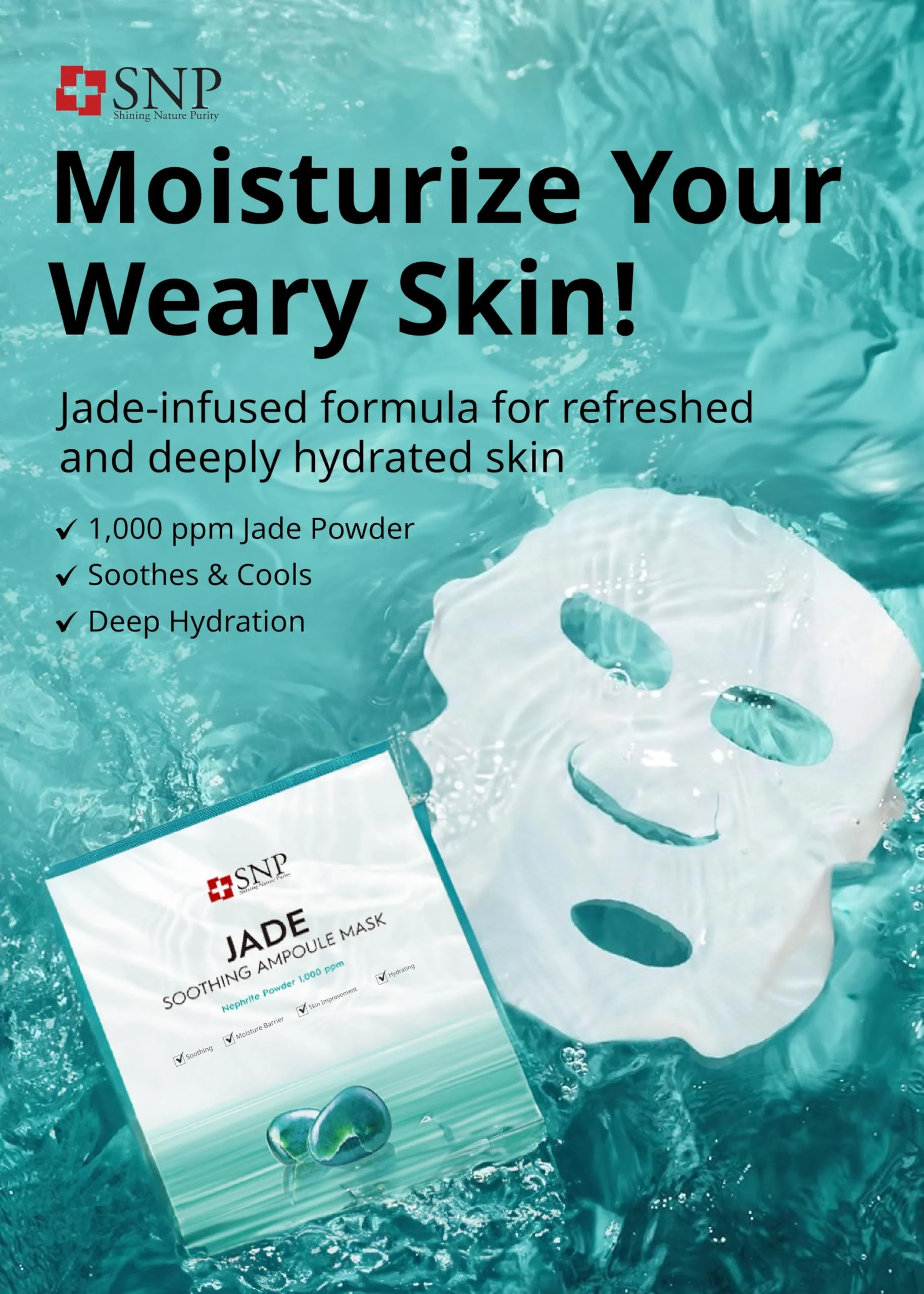 SNP 1000ppm Real Jade Mineral Ampoule Sheet Mask | Cleansing and Purifying All Sensitive Skin Types | Calming, Hydrating, and Moisturizing Facial Skin | Korean Face Masks Skincare | 10 Sheets - Image 6