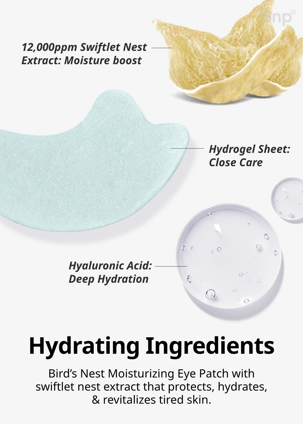 Snp 12,000ppm Bird's Nest + Hyaluronic Acid Eye Patch | Hydrating and Cooling for All Skin Types | Maximum Hydration Eye Patches | Korean Skincare Eye Mask | 60 Patches - Image 7