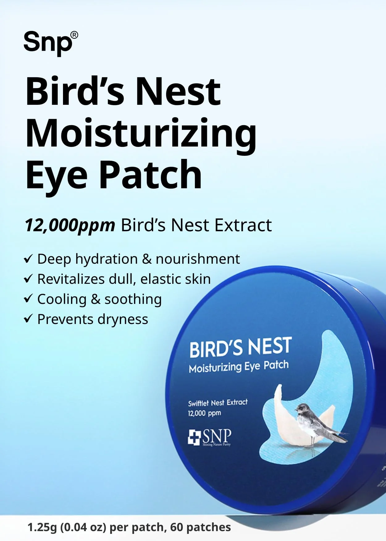 Snp 12,000ppm Bird's Nest + Hyaluronic Acid Eye Patch | Hydrating and Cooling for All Skin Types | Maximum Hydration Eye Patches | Korean Skincare Eye Mask | 60 Patches - Image 9