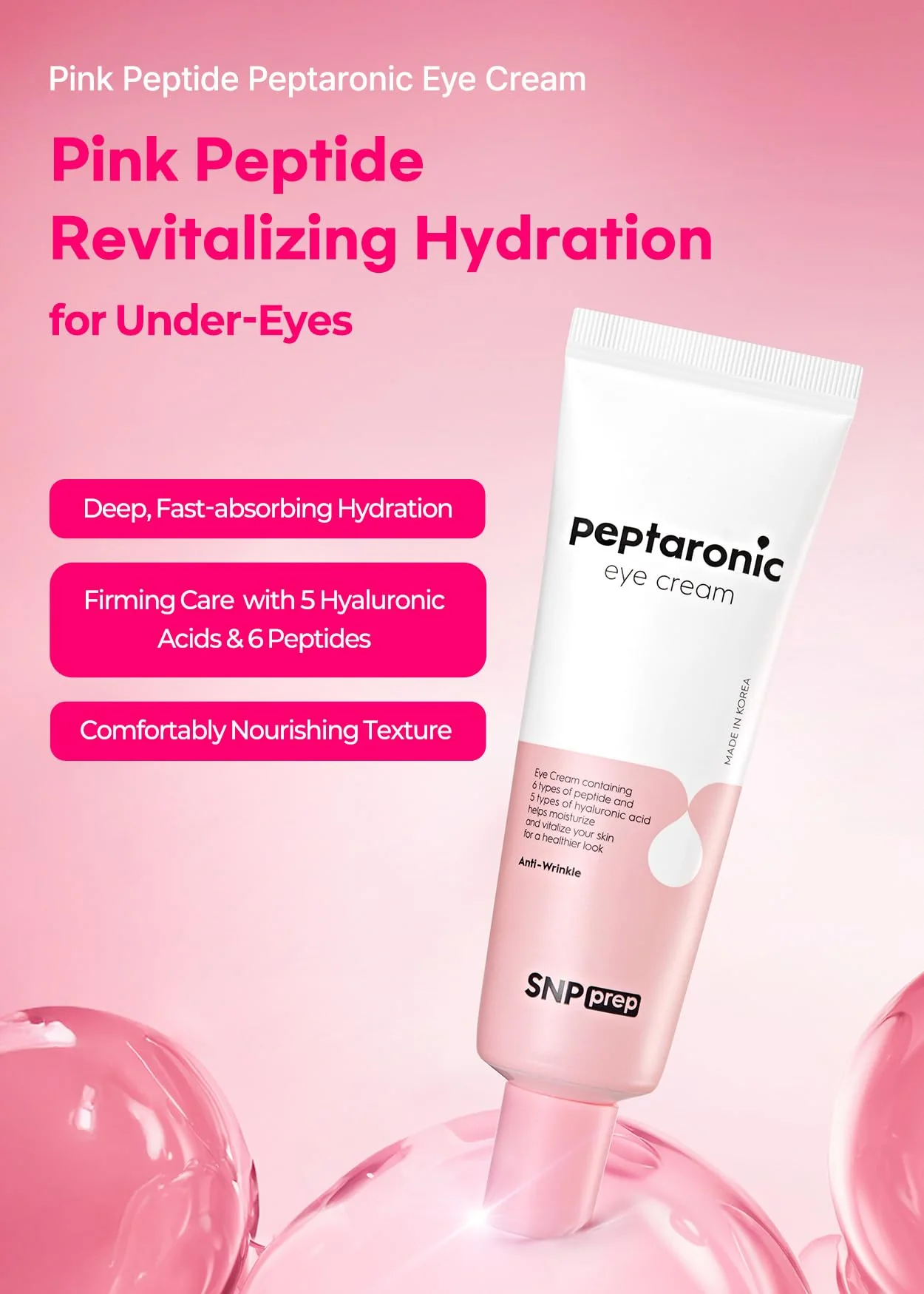 Snp 6 Peptides + 5 Hyaluronic Acid Eye Cream | Moisturizing & Soothing Under Eye Cream for Dark Circles and Puffiness | Korean Skincare Eye Repair Lotion | Peptaronic | 1.69 Fl Oz - Image 9