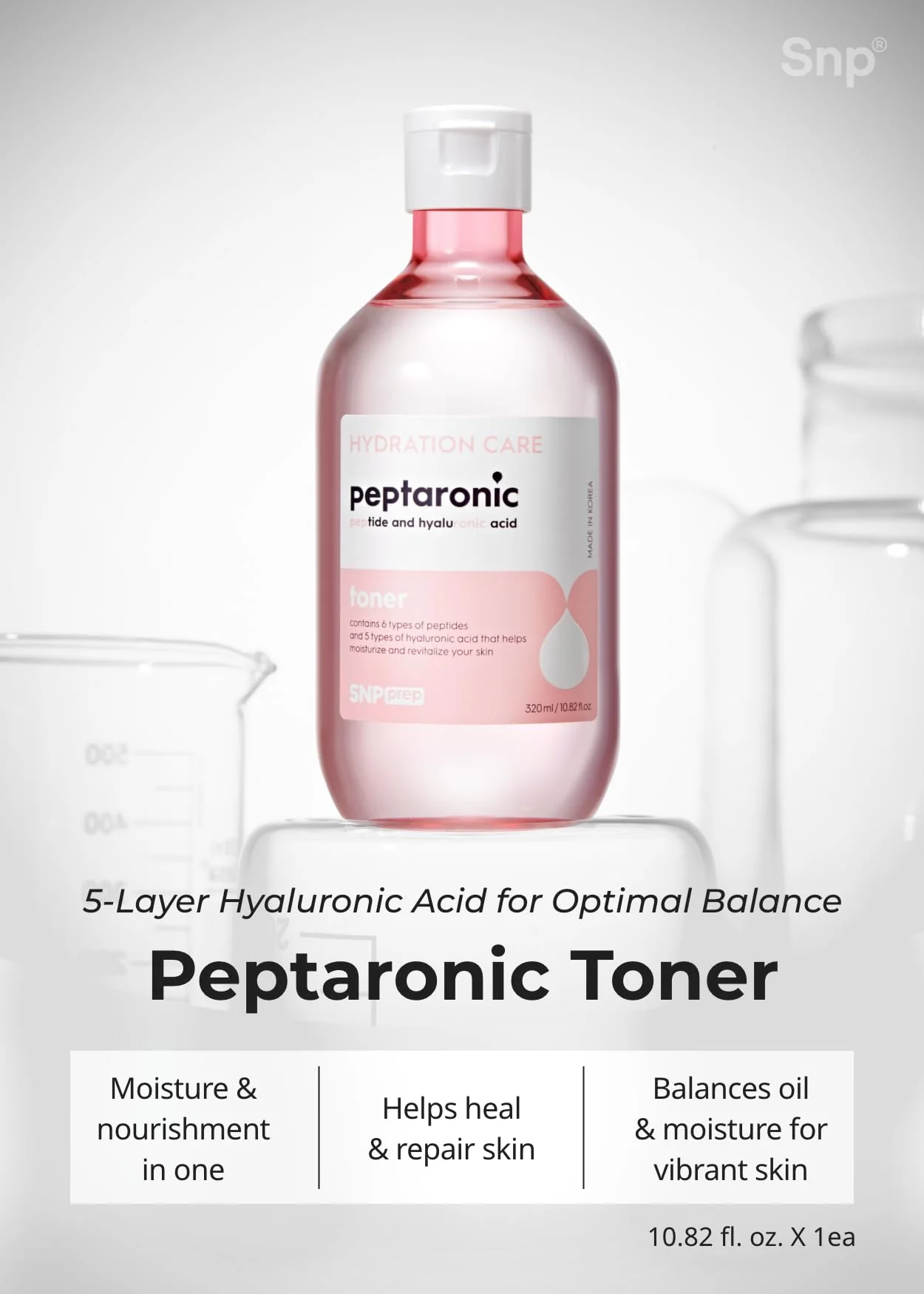 Snp 6 Peptides + 5 Hyaluronic Acid Skincare Set | 4-in-1 Kit of Toner, Serum, Cream & Sheet Masks | Moisturizing, Firming & Hydrating | Korean Skincare Set for Dry & Sensitive Skin | Peptaronic Set - Image 7