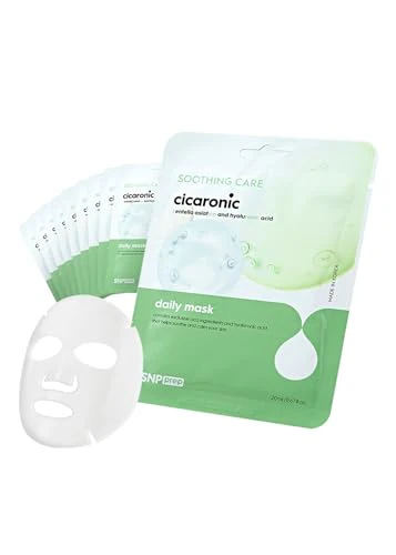 SNP Cicaronic Ampoule Sheet Mask | Soothing, Hydrating, and Calming for All Sensitive Skin Types with Cica, Hyaluronic | Face Masks Skincare | Korean Skin Care Facial Mask | 10 Sheets